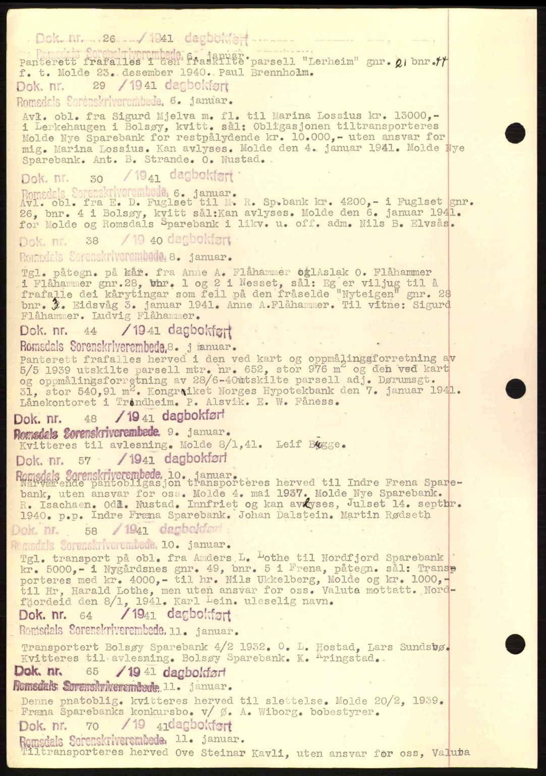 Romsdal sorenskriveri, AV/SAT-A-4149/1/2/2C: Pantebok nr. C1a, 1936-1945, Dagboknr: 26/1941