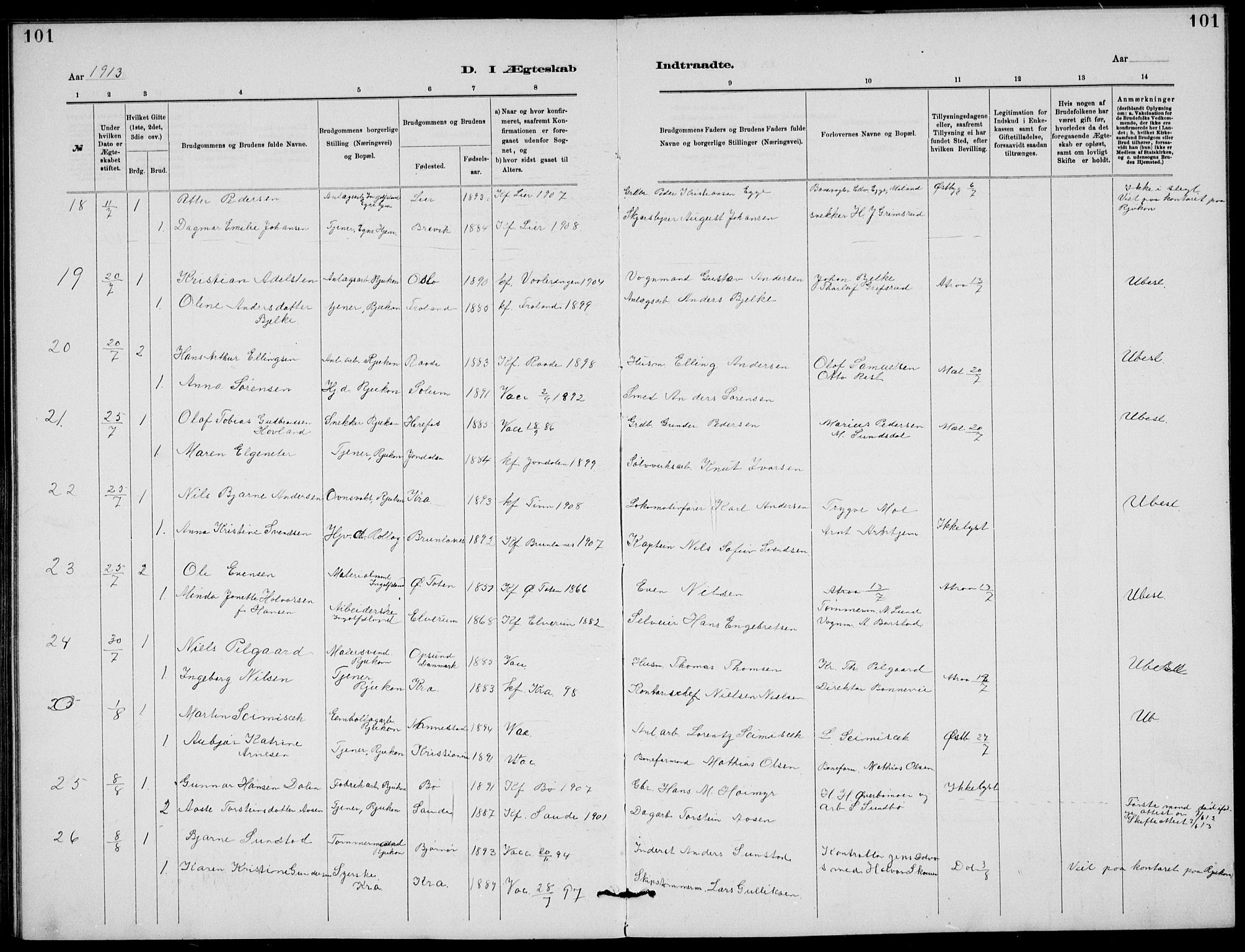 Rjukan kirkebøker, AV/SAKO-A-294/G/Ga/L0001: Klokkerbok nr. 1, 1880-1914, s. 101