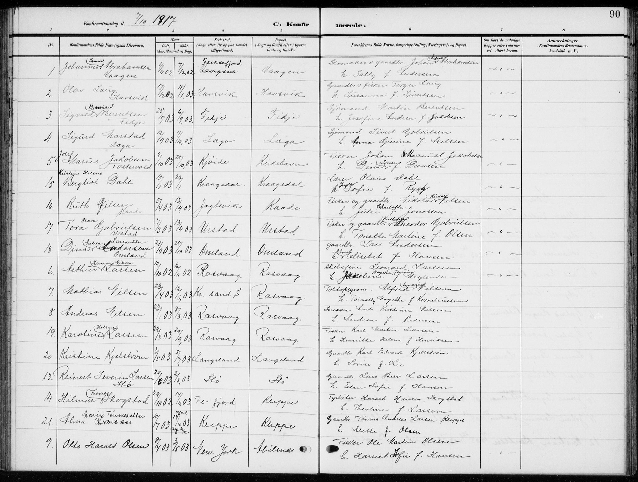 Flekkefjord sokneprestkontor, AV/SAK-1111-0012/F/Fb/Fbb/L0005: Klokkerbok nr. B 5, 1908-1927, s. 90