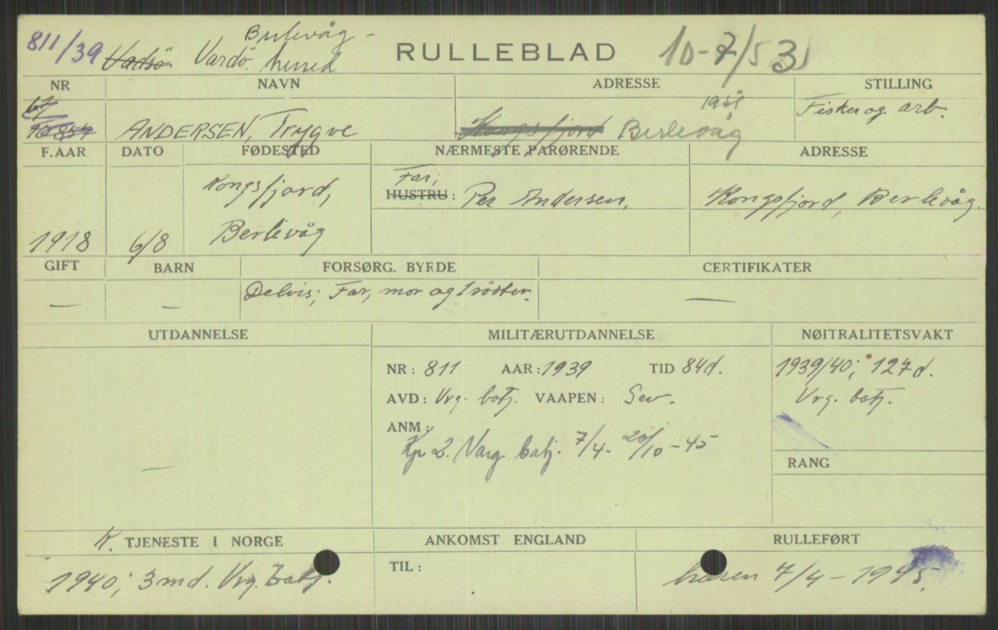 Forsvaret, Varanger bataljon, AV/RA-RAFA-2258/1/D/L0442: Rulleblad for fødte 1918-1919, 1918-1919, s. 15