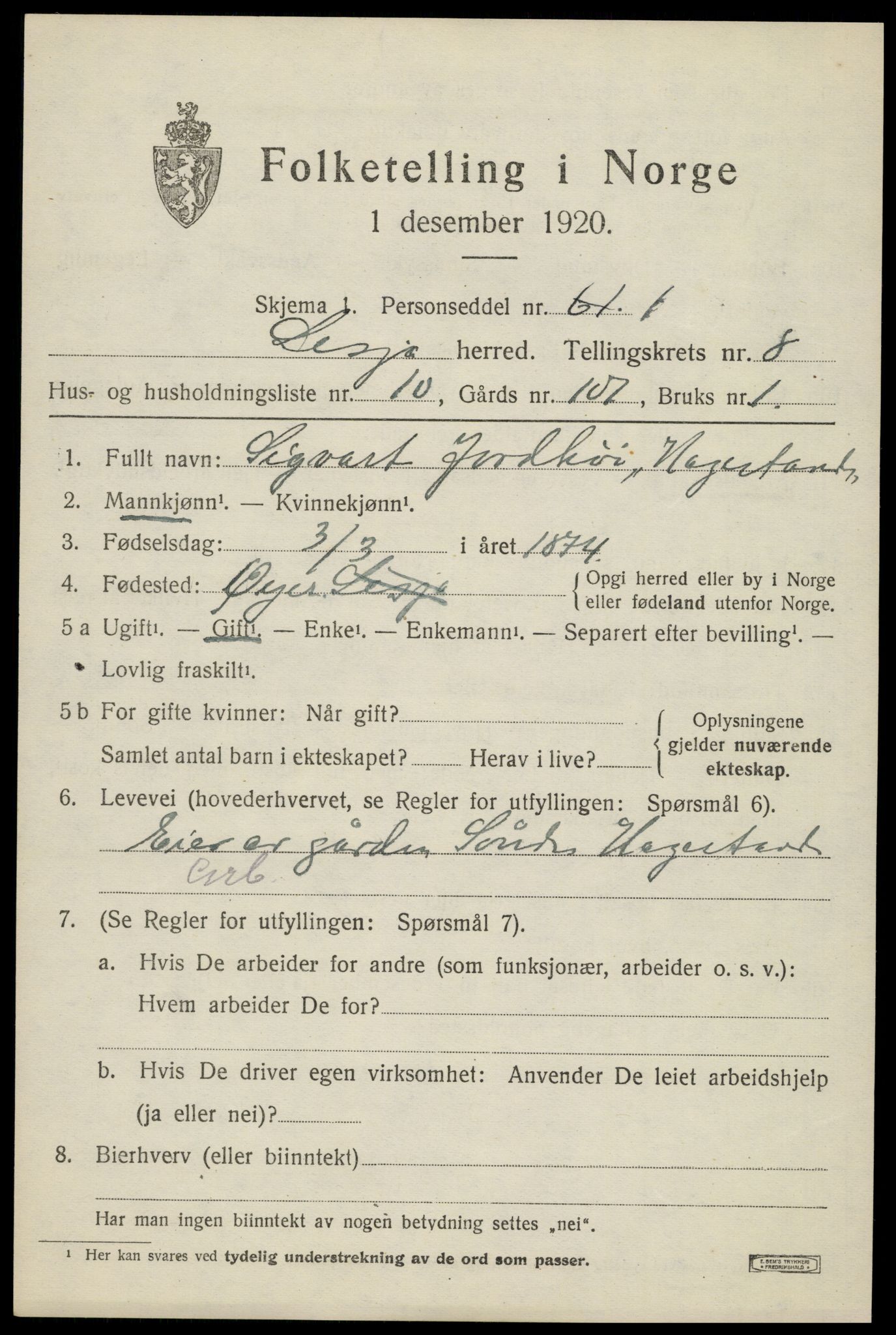 SAH, Folketelling 1920 for 0512 Lesja herred, 1920, s. 4830