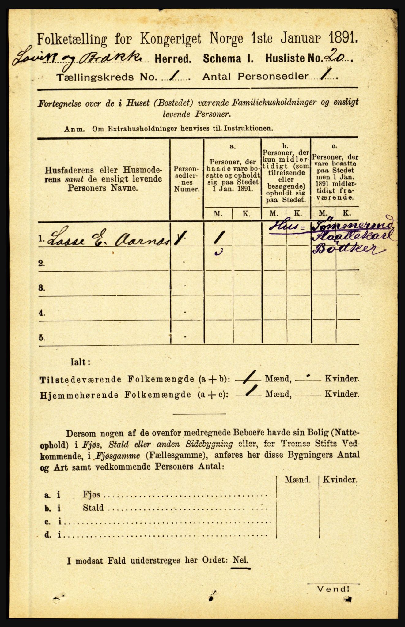 RA, Folketelling 1891 for 1415 Lavik og Brekke herred, 1891, s. 52