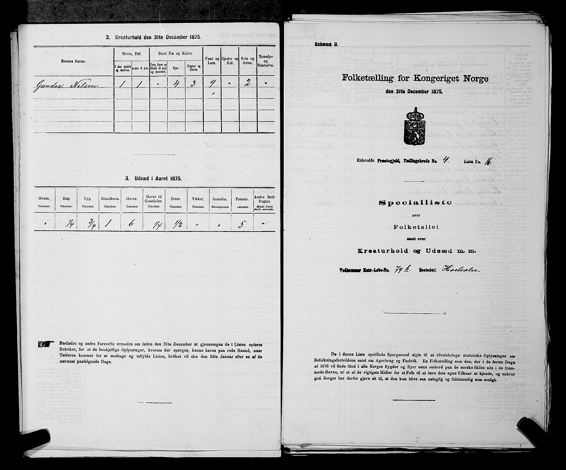 RA, Folketelling 1875 for 0237P Eidsvoll prestegjeld, 1875, s. 486