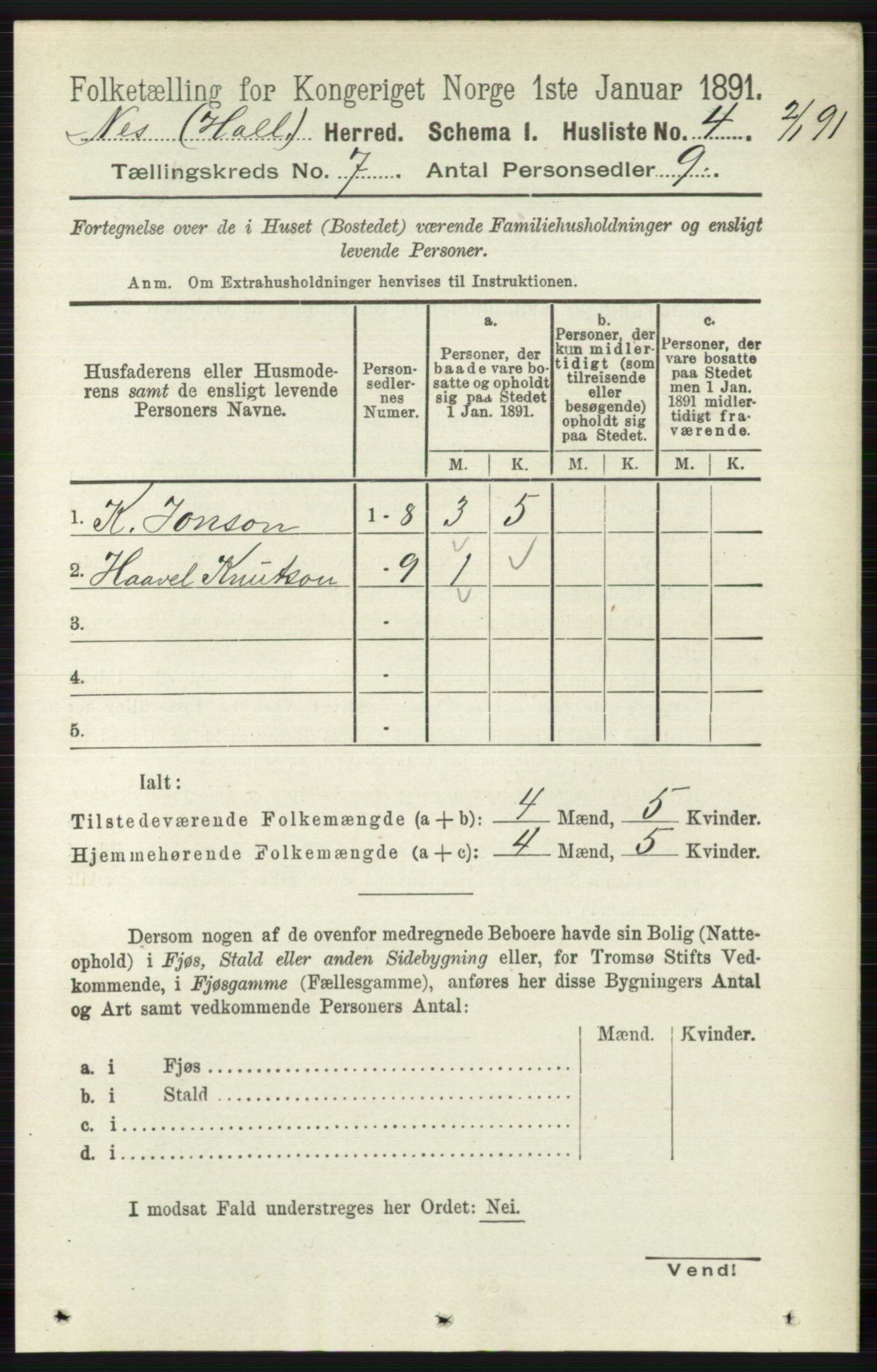 RA, Folketelling 1891 for 0616 Nes herred, 1891, s. 3525