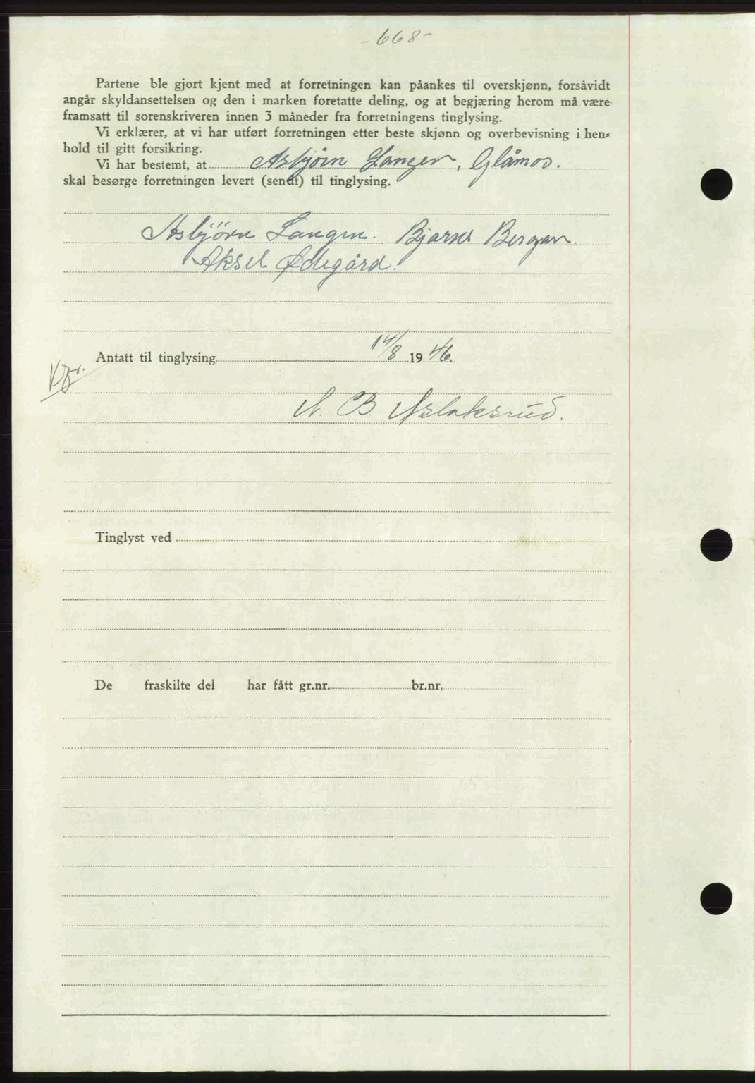 Gauldal sorenskriveri, SAT/A-0014/1/2/2C: Pantebok nr. A2, 1946-1946, Dagboknr: 706/1946