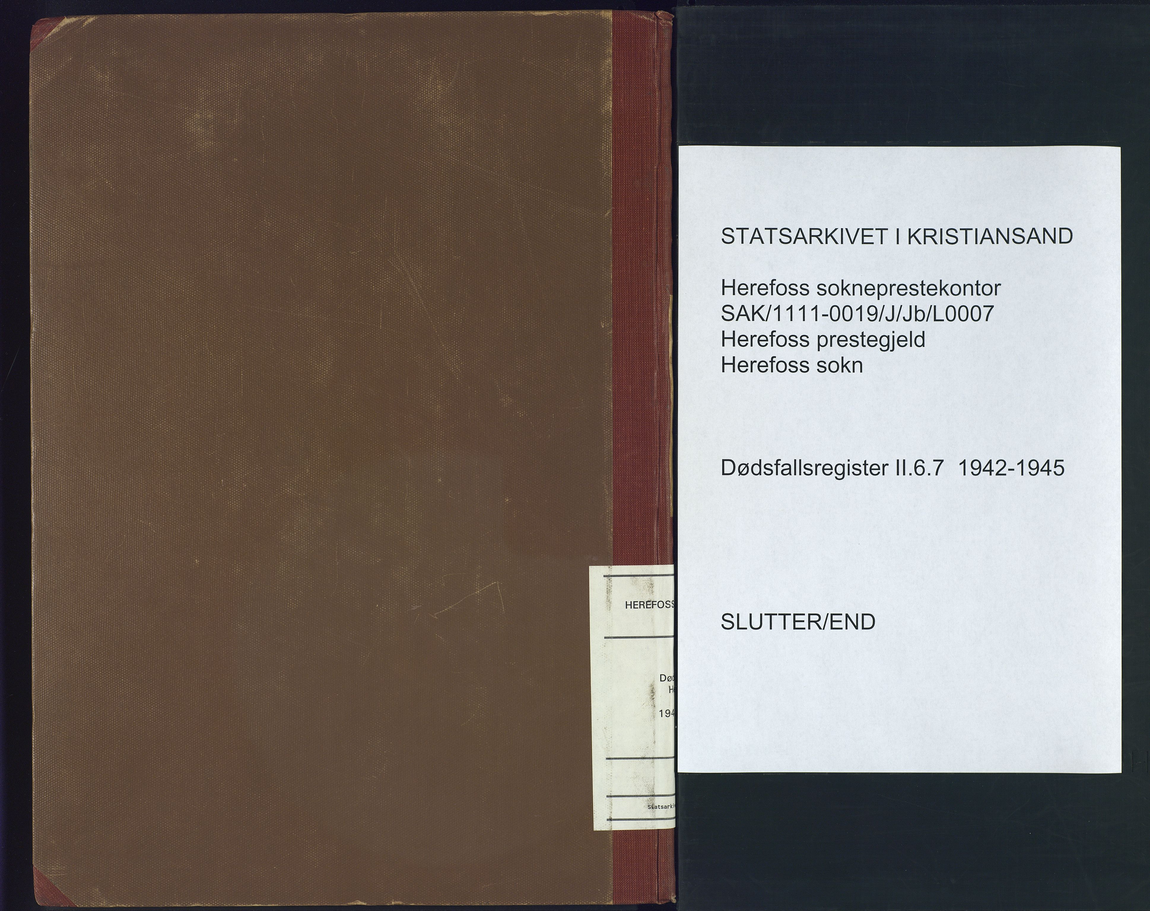 Herefoss sokneprestkontor, AV/SAK-1111-0019/J/Jb/L0007: II.6.7 - Dødsfallsregister Herefoss, 1942-1945