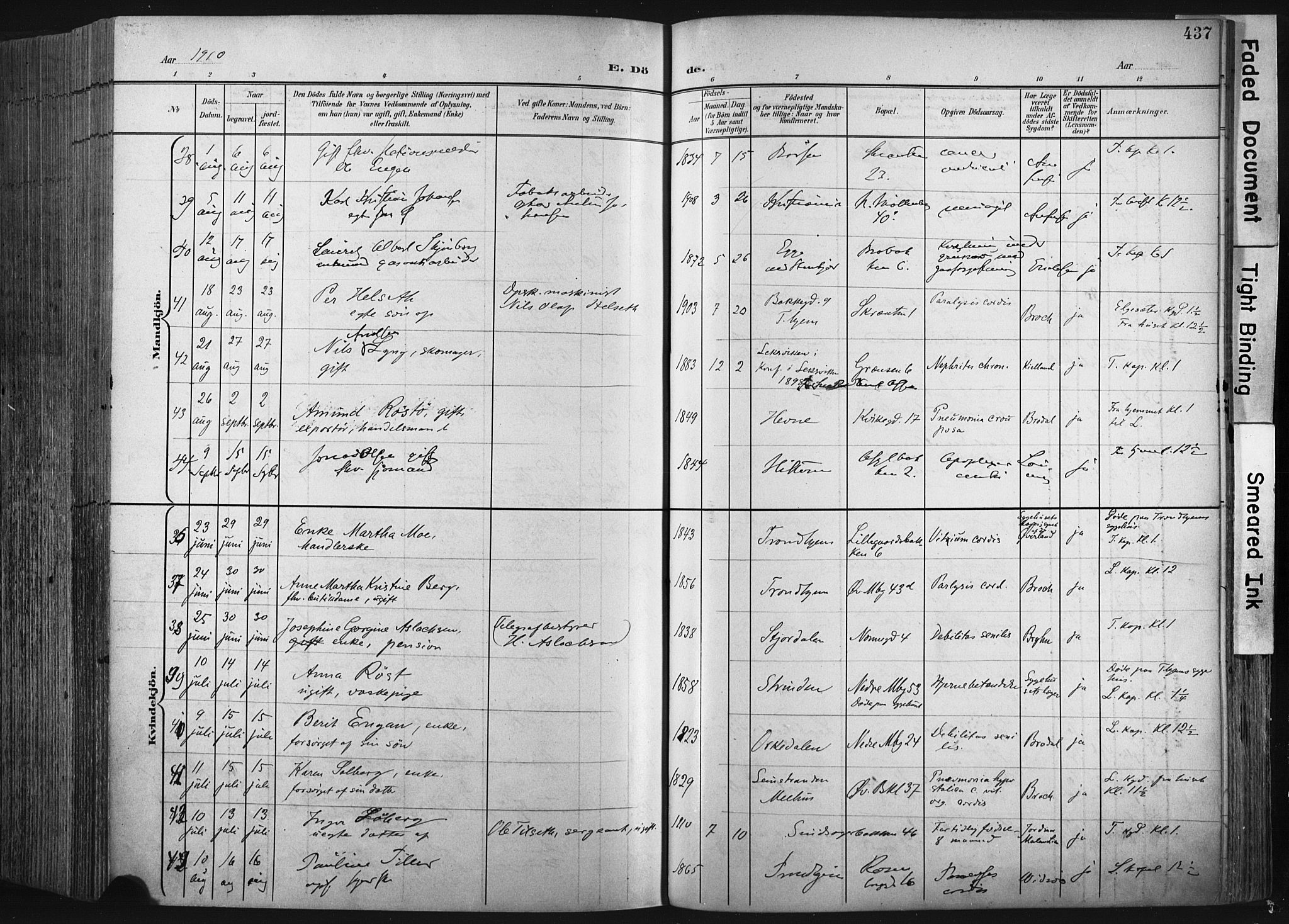 Ministerialprotokoller, klokkerbøker og fødselsregistre - Sør-Trøndelag, SAT/A-1456/604/L0201: Ministerialbok nr. 604A21, 1901-1911, s. 437