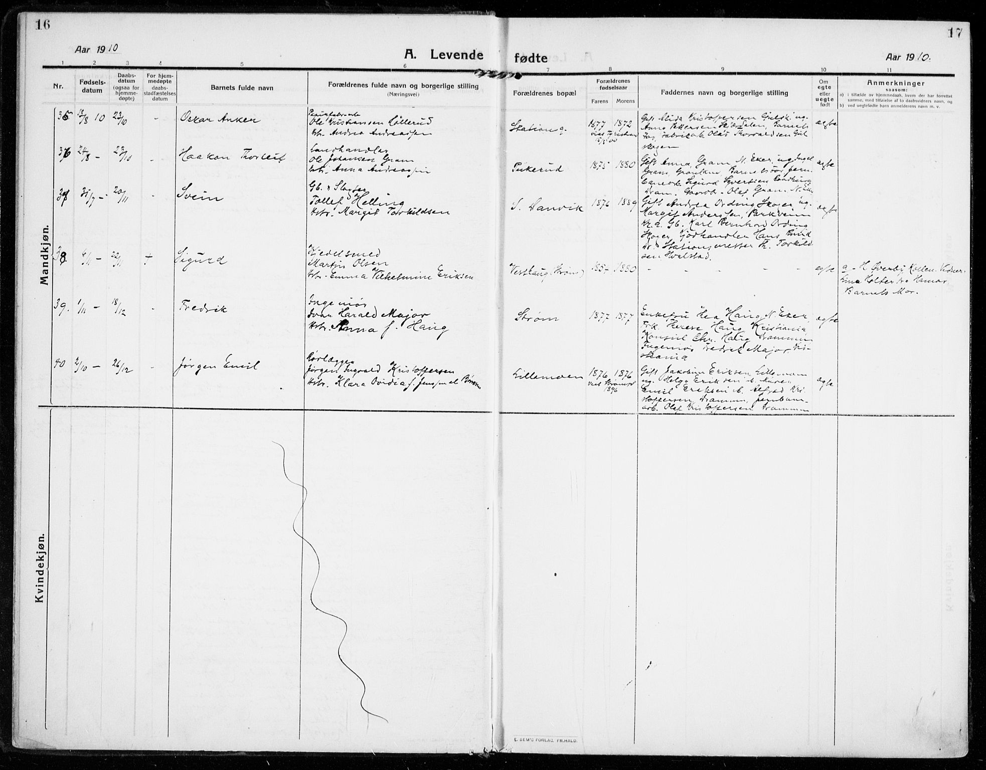 Strømsgodset kirkebøker, AV/SAKO-A-324/F/Fa/L0002: Ministerialbok nr. 2, 1910-1920, s. 16-17