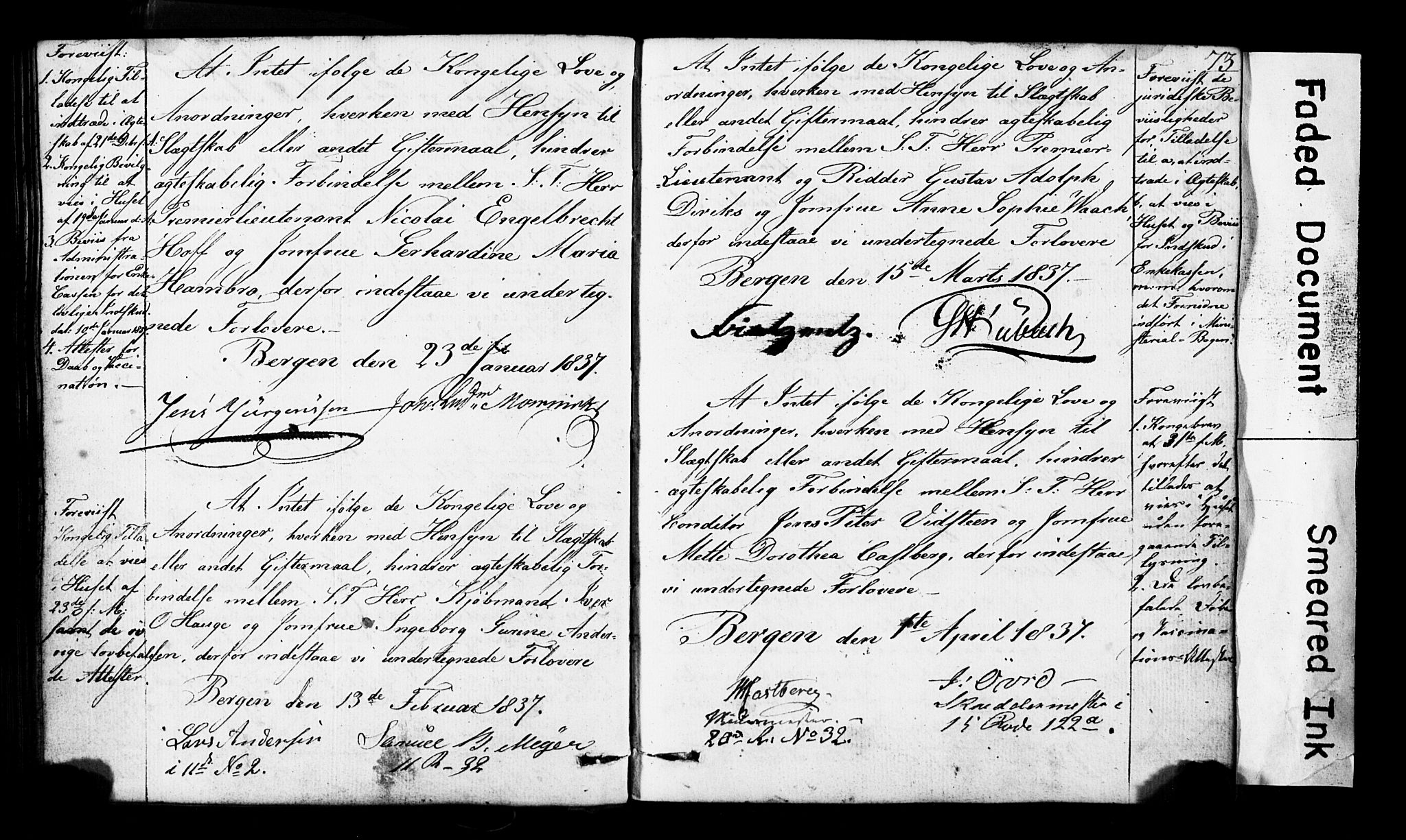 Domkirken sokneprestembete, AV/SAB-A-74801: Forlovererklæringer nr. II.5.3, 1832-1845, s. 73