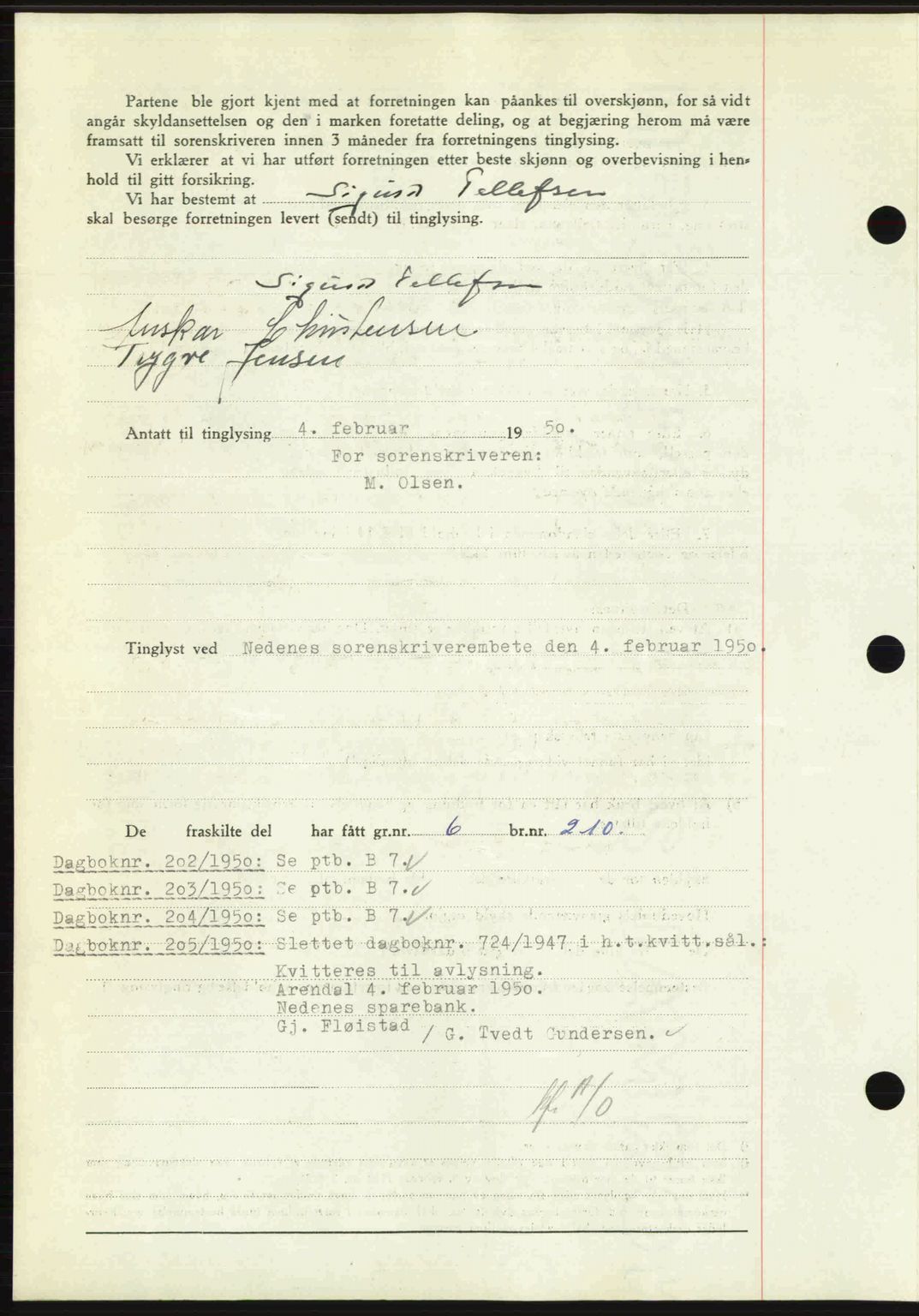 Nedenes sorenskriveri, SAK/1221-0006/G/Gb/Gba/L0062: Pantebok nr. A14, 1949-1950, Dagboknr: 201/1950