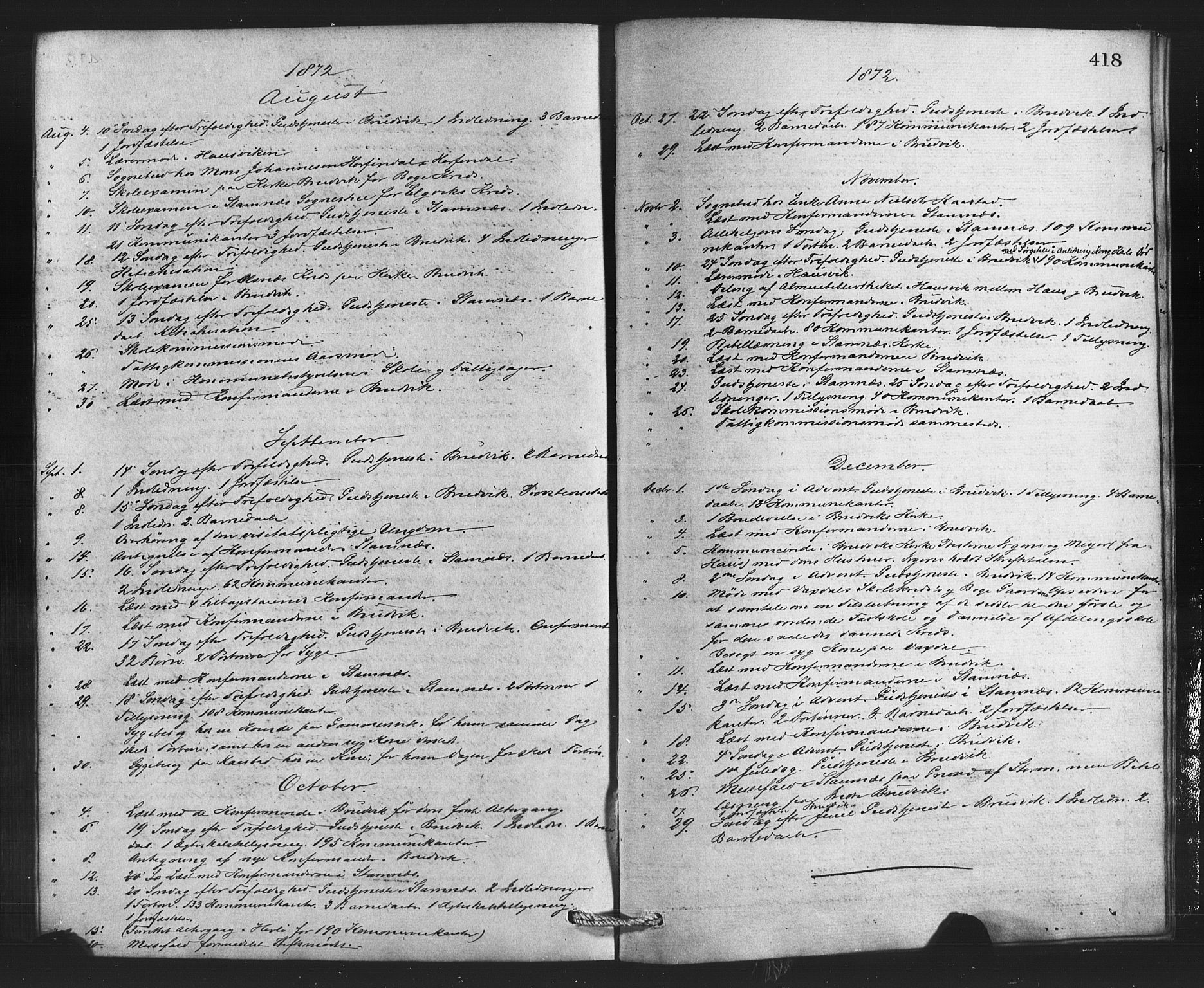 Bruvik Sokneprestembete, AV/SAB-A-74701/H/Haa: Ministerialbok nr. A 1, 1869-1877, s. 418