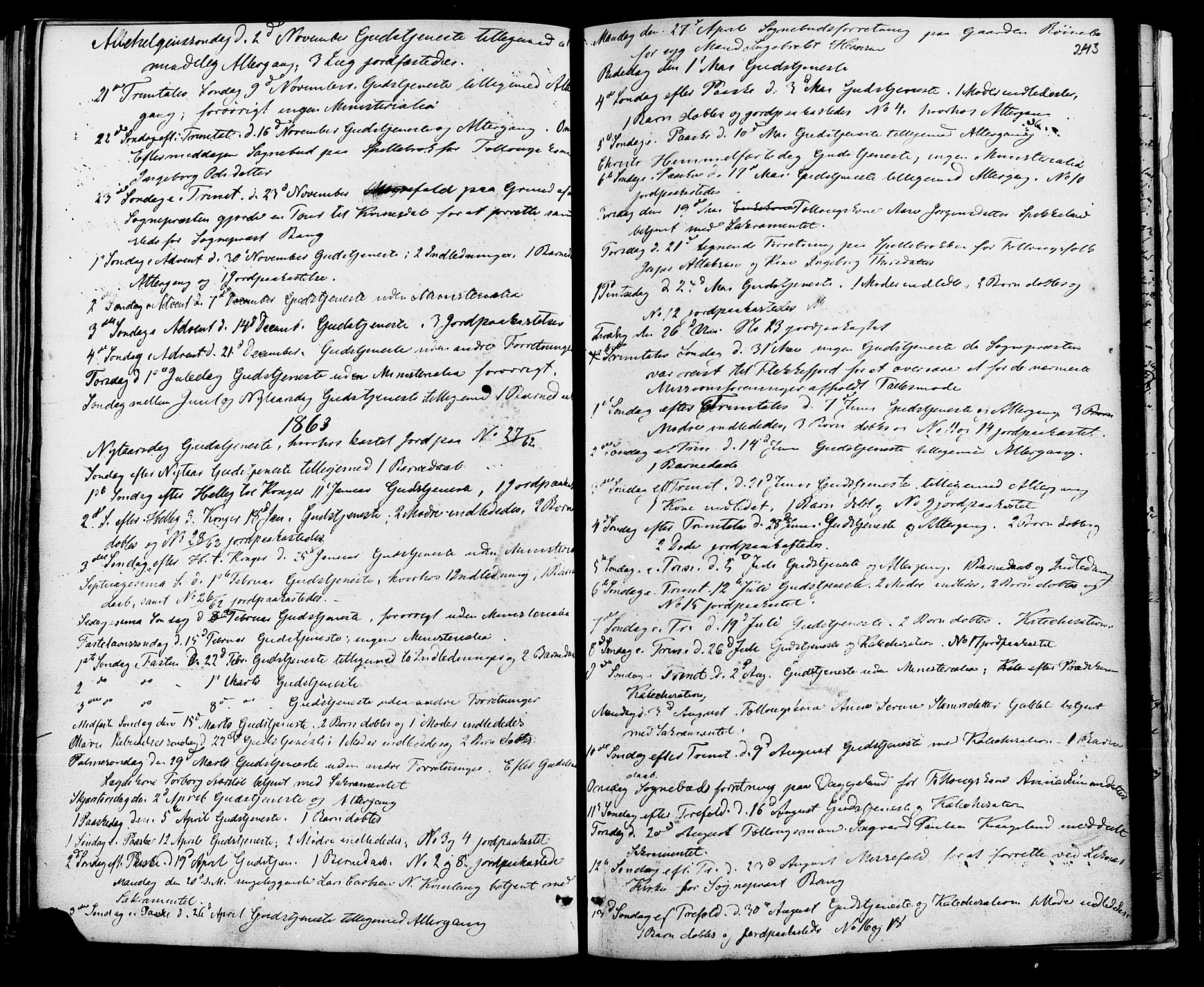 Fjotland sokneprestkontor, AV/SAK-1111-0010/F/Fa/L0001: Ministerialbok nr. A 1, 1850-1879, s. 243