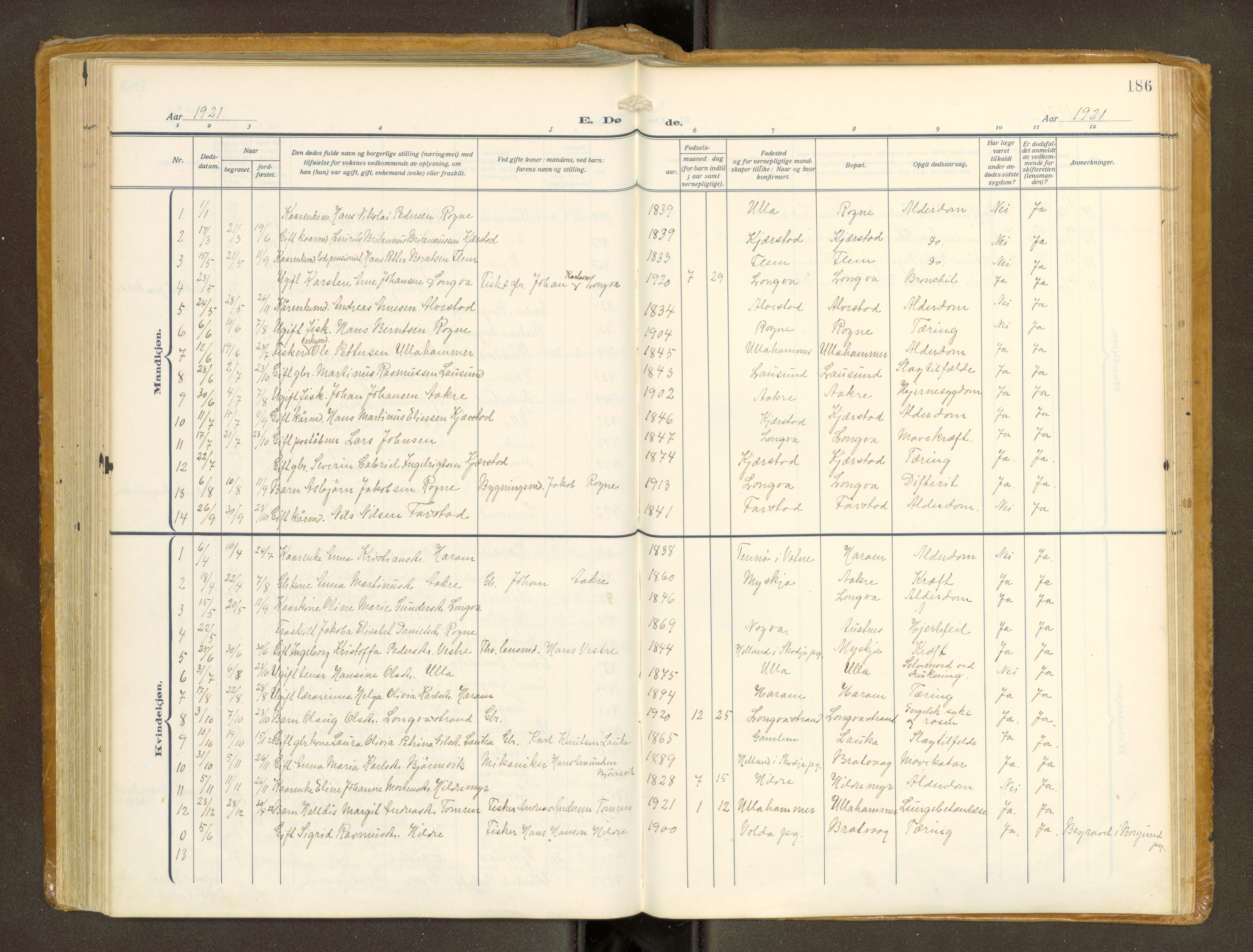 Ministerialprotokoller, klokkerbøker og fødselsregistre - Møre og Romsdal, AV/SAT-A-1454/536/L0518: Ministerialbok nr. 536A--, 1914-1931, s. 186