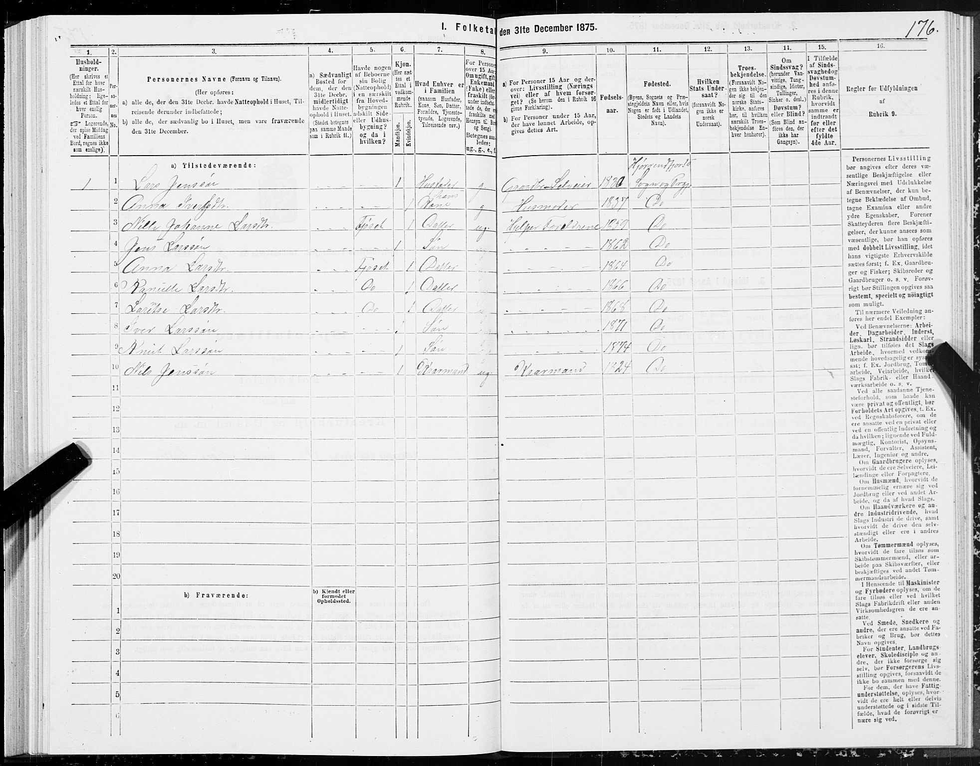 SAT, Folketelling 1875 for 1522P Hjørundfjord prestegjeld, 1875, s. 1176