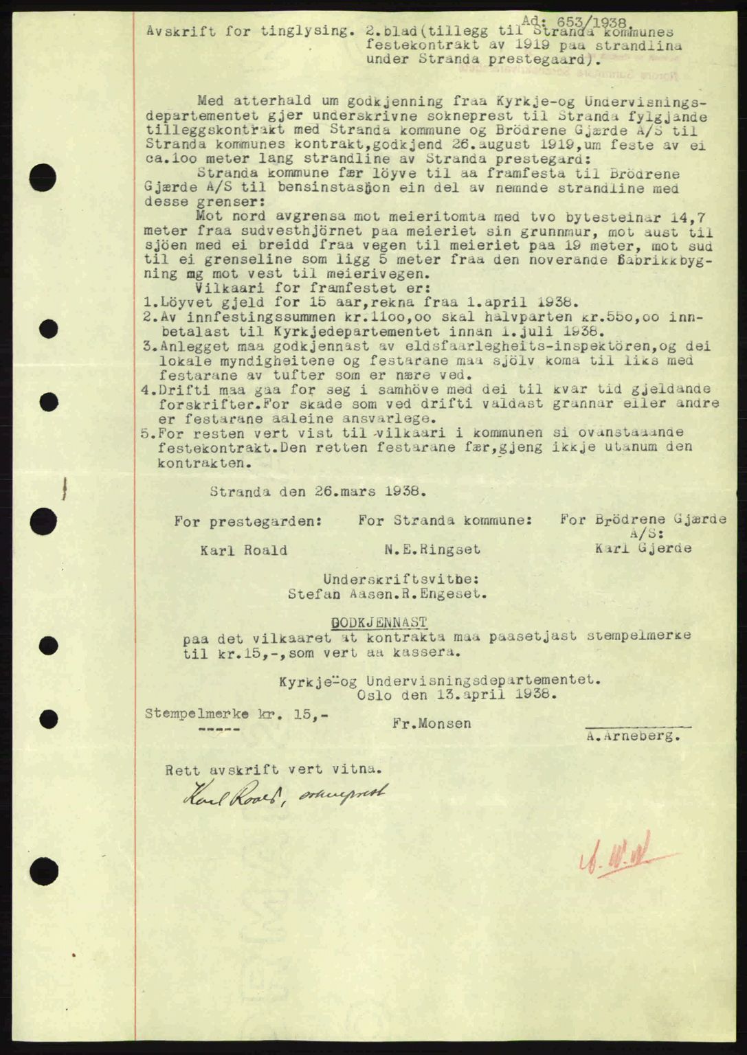 Nordre Sunnmøre sorenskriveri, AV/SAT-A-0006/1/2/2C/2Ca: Pantebok nr. A4, 1937-1938, Dagboknr: 653/1938