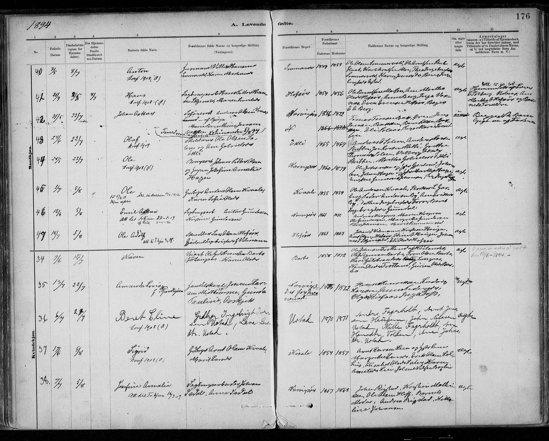 Ministerialprotokoller, klokkerbøker og fødselsregistre - Sør-Trøndelag, SAT/A-1456/668/L0809: Ministerialbok nr. 668A09, 1881-1895, s. 176