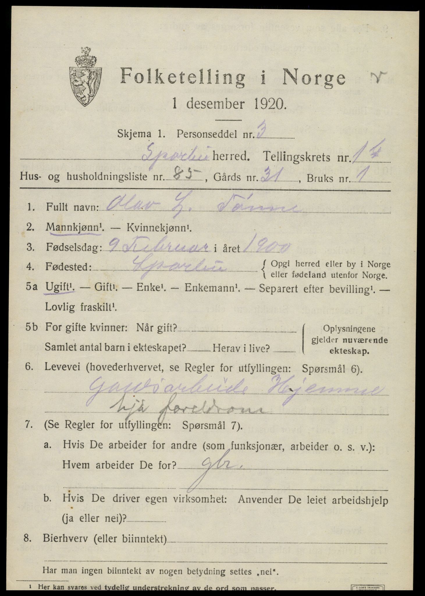 SAT, Folketelling 1920 for 1731 Sparbu herred, 1920, s. 3183