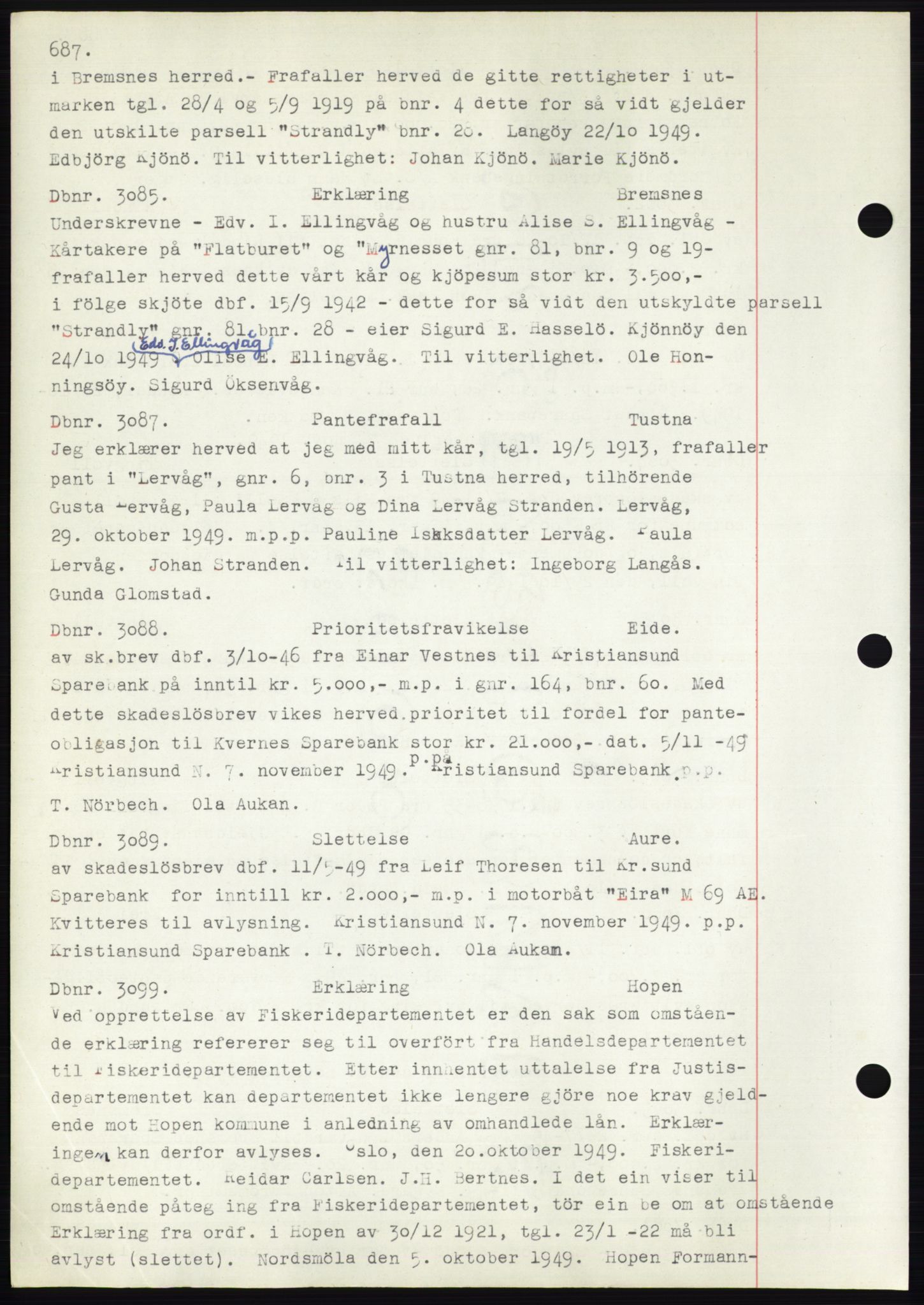 Nordmøre sorenskriveri, SAT/A-4132/1/2/2Ca: Pantebok nr. C82b, 1946-1951, Dagboknr: 3085/1949