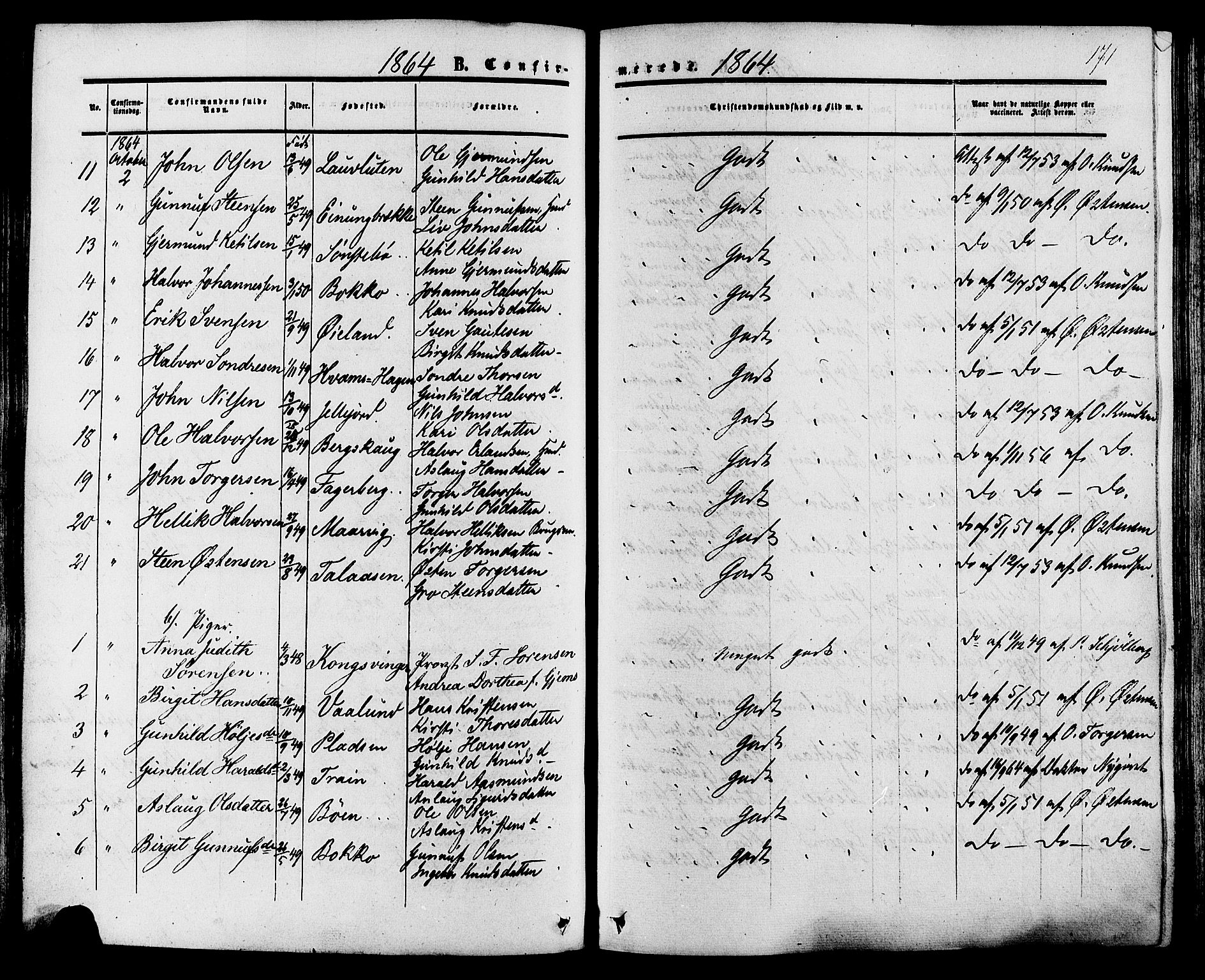 Tinn kirkebøker, AV/SAKO-A-308/F/Fa/L0006: Ministerialbok nr. I 6, 1857-1878, s. 171