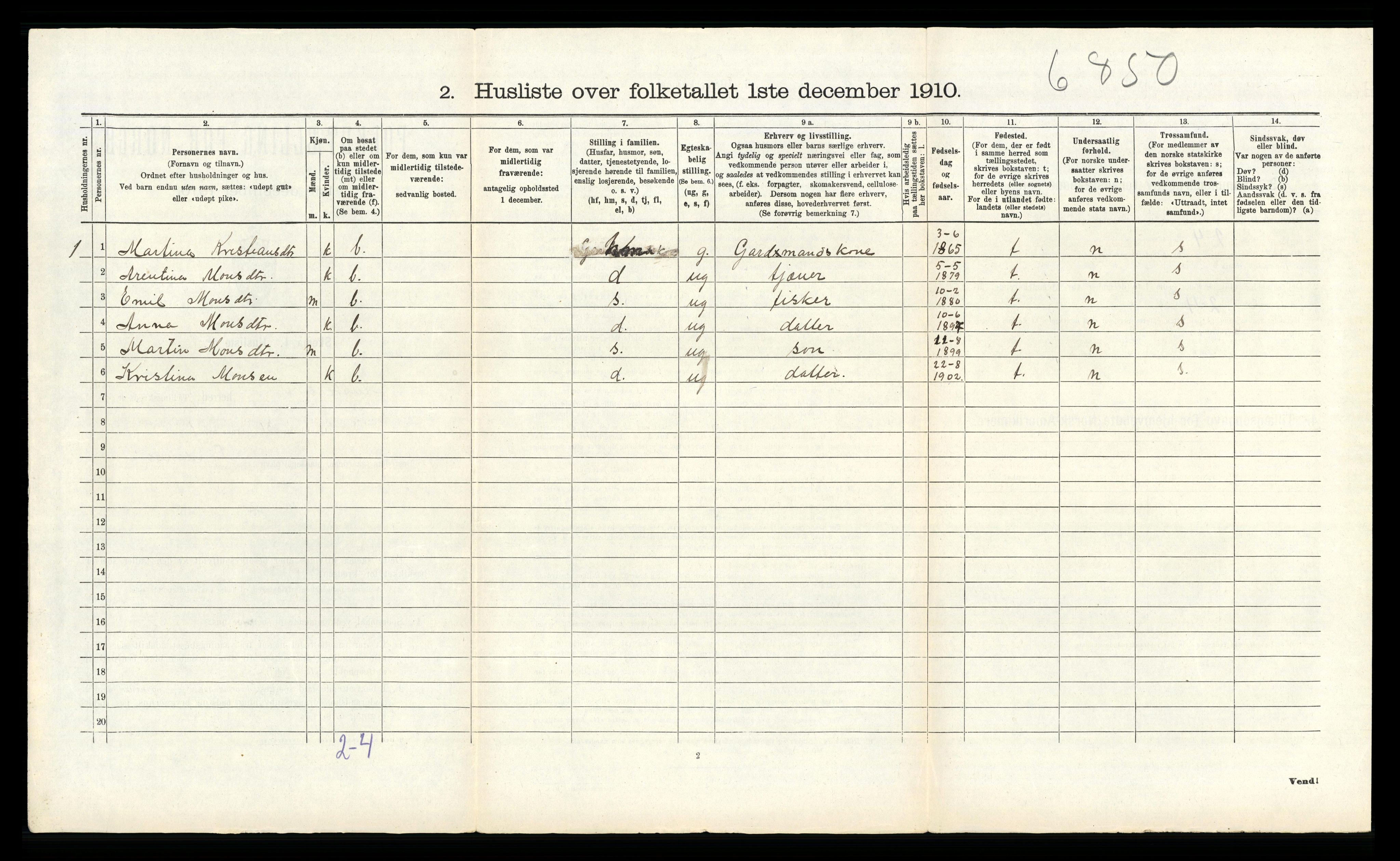 RA, Folketelling 1910 for 1264 Austrheim herred, 1910, s. 95