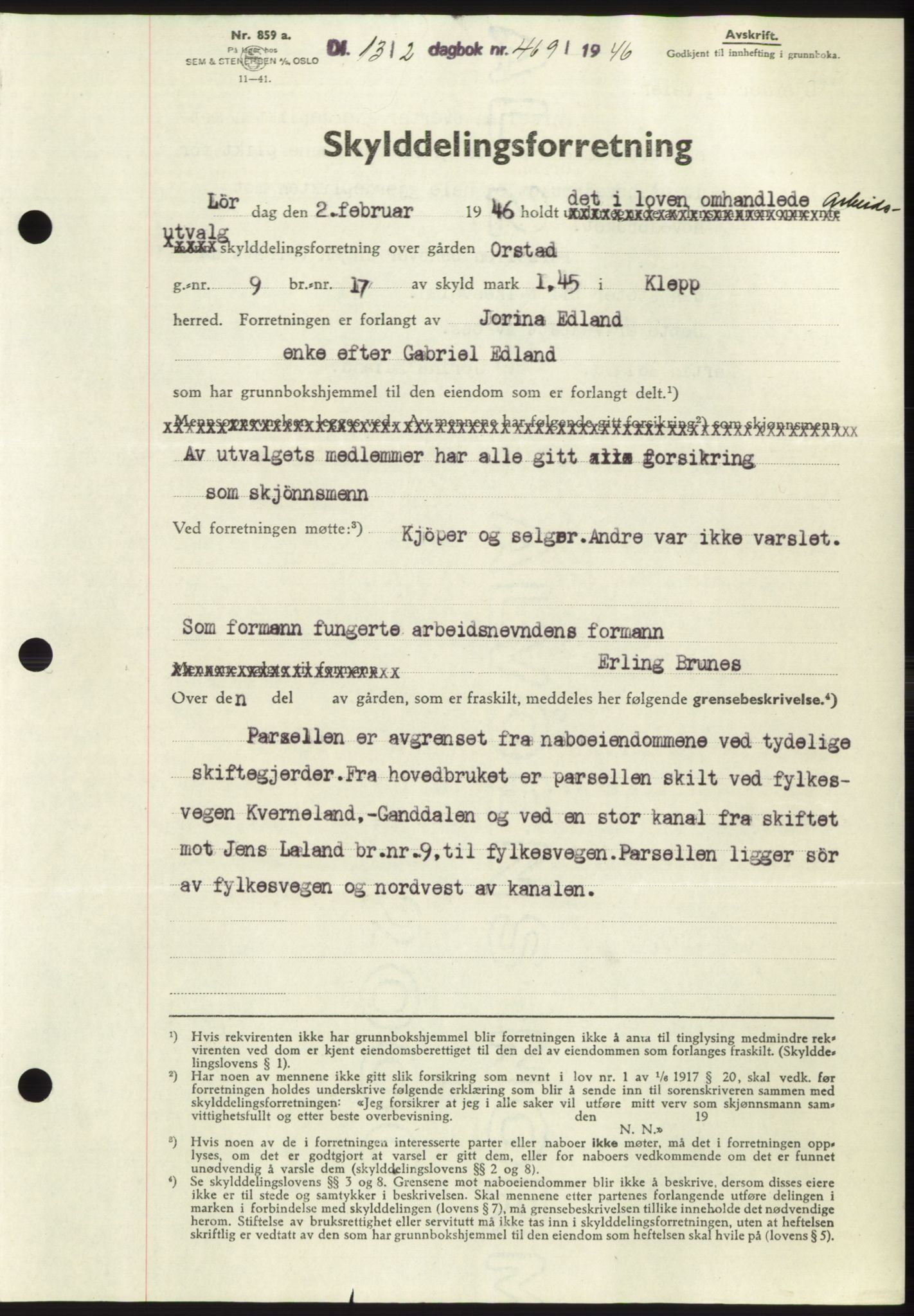 Jæren sorenskriveri, SAST/A-100310/03/G/Gba/L0089: Pantebok, 1946-1946, Dagboknr: 469/1946
