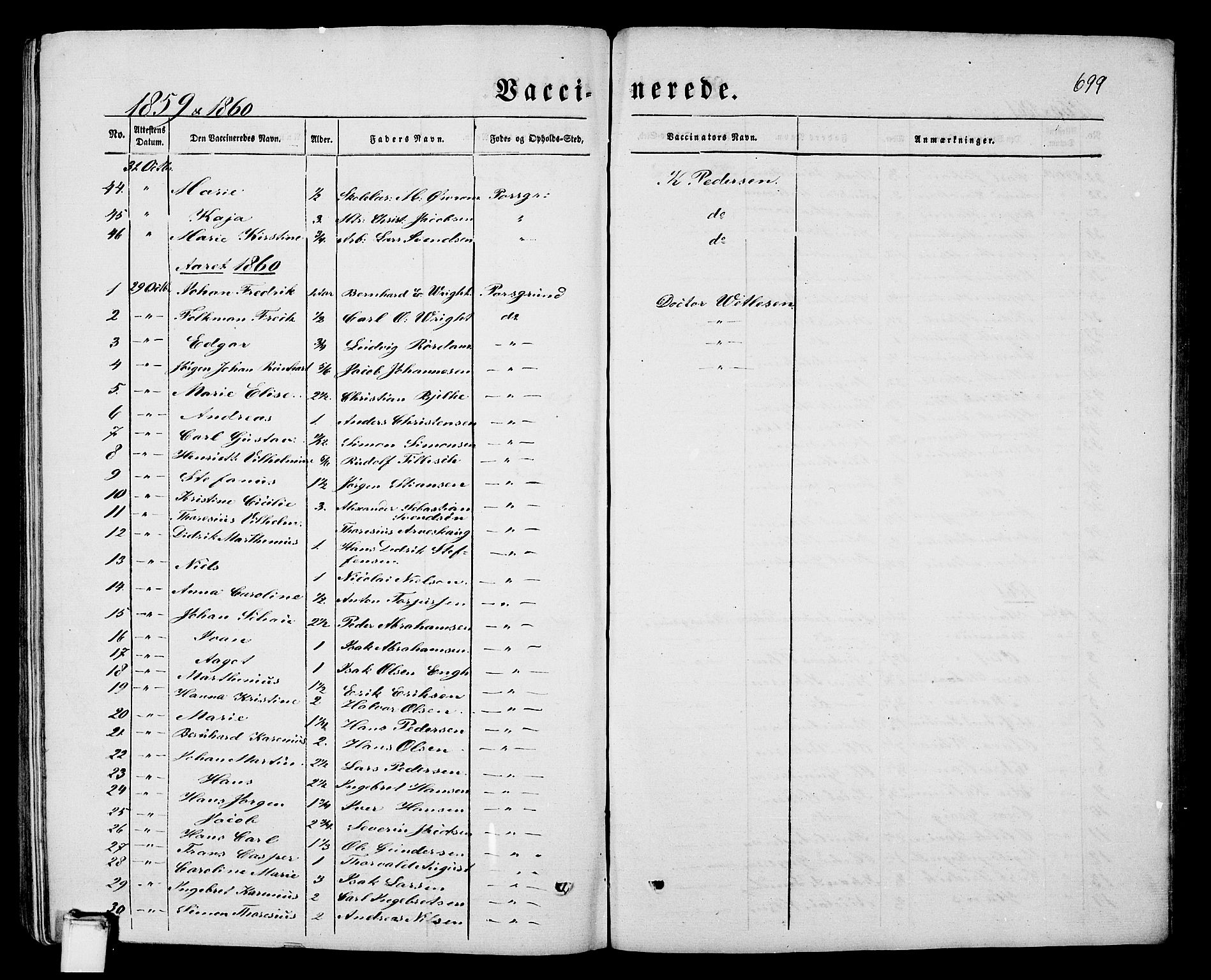 Porsgrunn kirkebøker , AV/SAKO-A-104/G/Gb/L0004: Klokkerbok nr. II 4, 1853-1882, s. 699