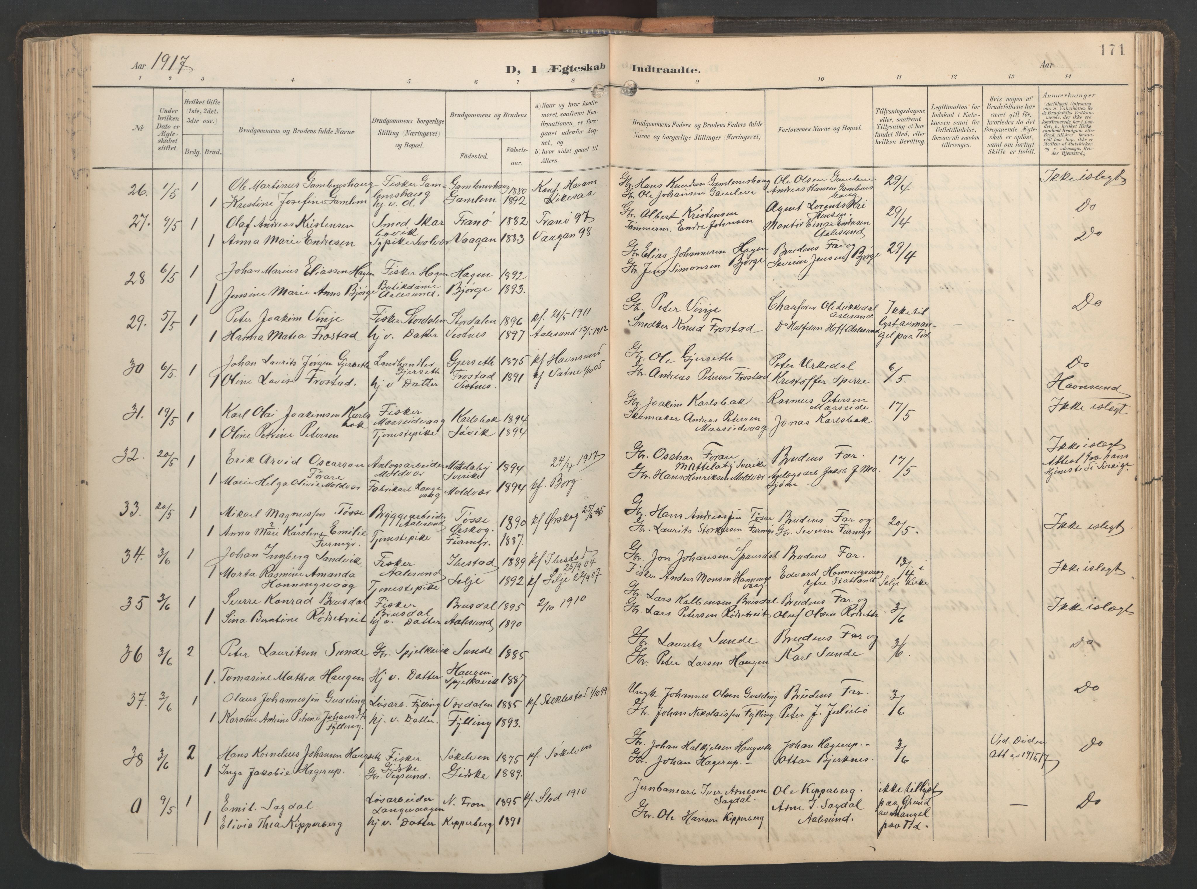 Ministerialprotokoller, klokkerbøker og fødselsregistre - Møre og Romsdal, AV/SAT-A-1454/528/L0433: Klokkerbok nr. 528C14, 1899-1922, s. 171
