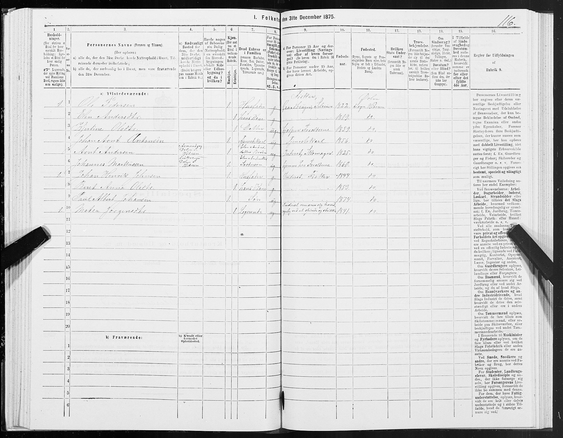 SAT, Folketelling 1875 for 1617P Hitra prestegjeld, 1875, s. 7116