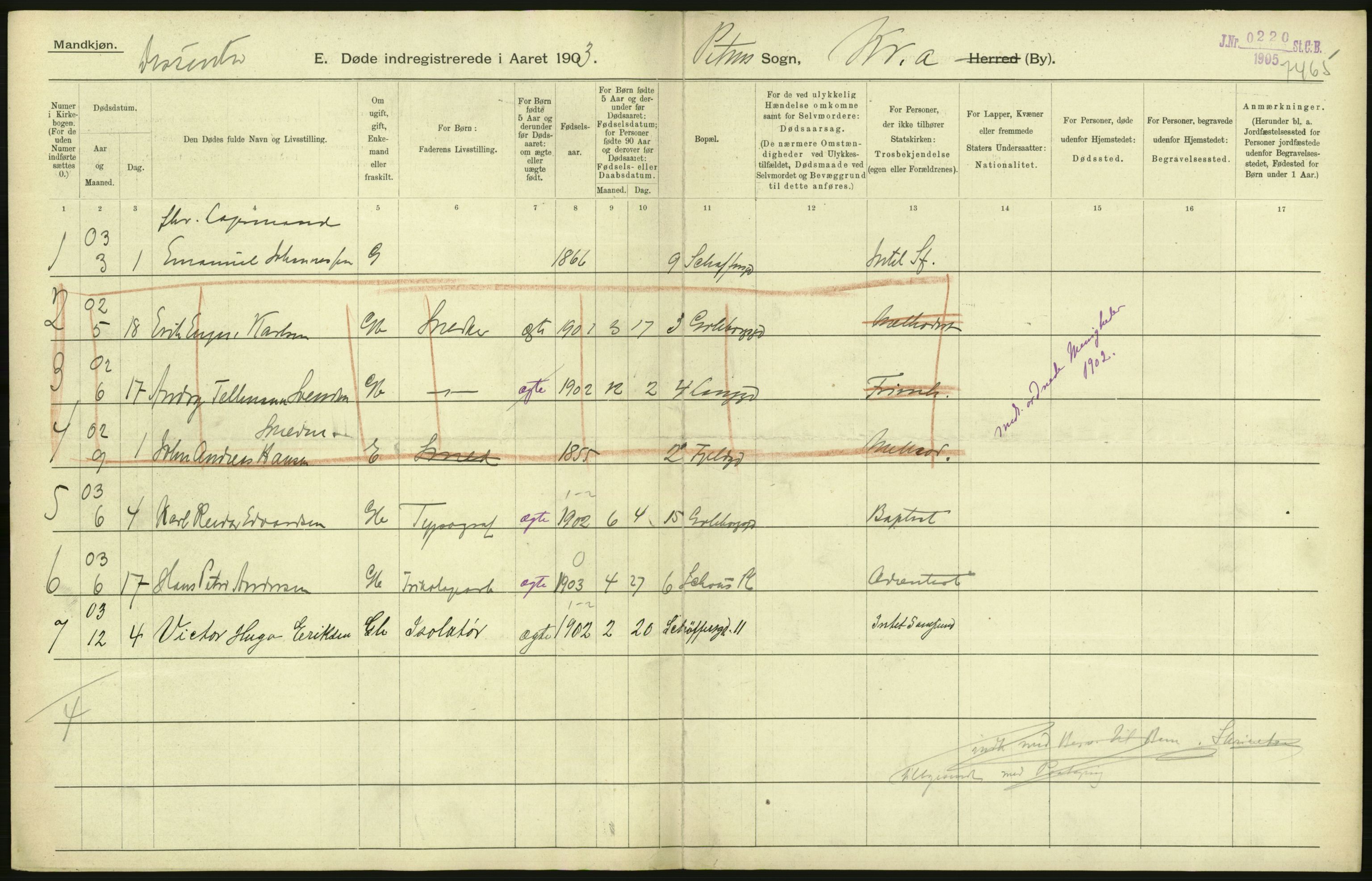Statistisk sentralbyrå, Sosiodemografiske emner, Befolkning, AV/RA-S-2228/D/Df/Dfa/Dfaa/L0004: Kristiania: Gifte, døde, 1903, s. 372