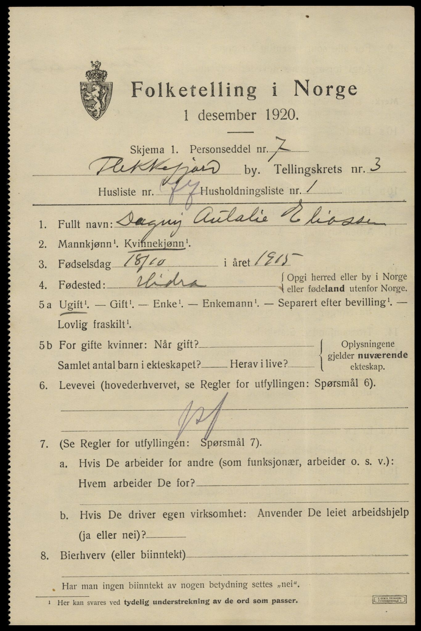 SAK, Folketelling 1920 for 1004 Flekkefjord kjøpstad, 1920, s. 4426