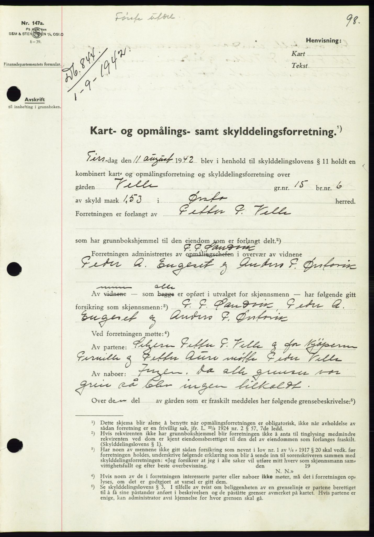 Søre Sunnmøre sorenskriveri, SAT/A-4122/1/2/2C/L0074: Pantebok nr. 68, 1942-1943, Dagboknr: 844/1942