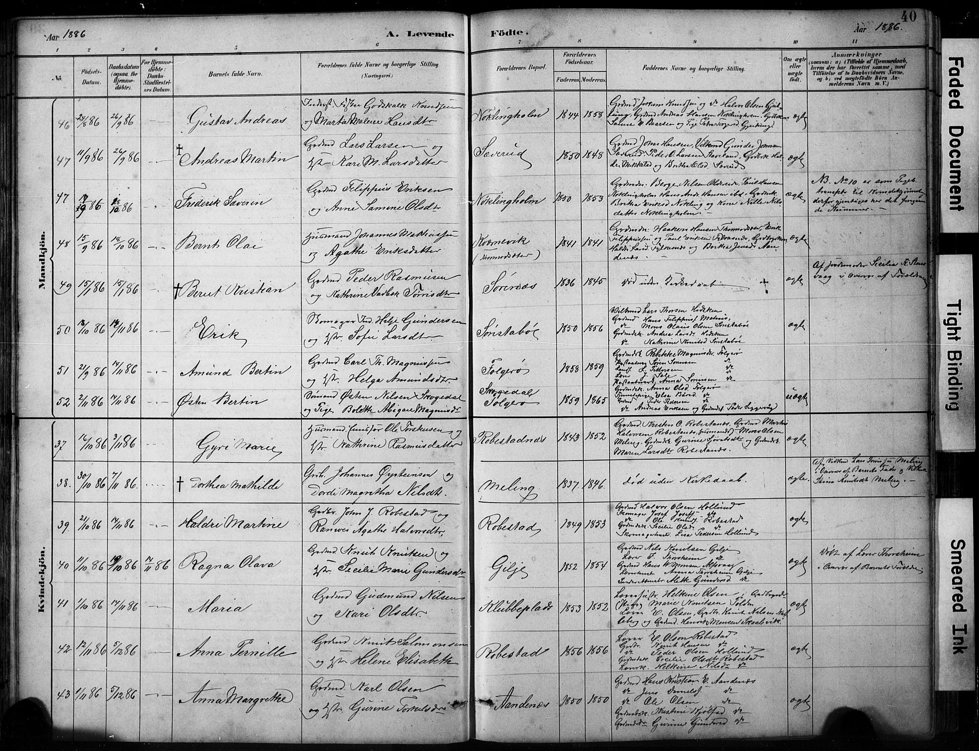 Finnås sokneprestembete, AV/SAB-A-99925/H/Ha/Hab/Habb/L0003: Klokkerbok nr. B 3, 1882-1897, s. 40