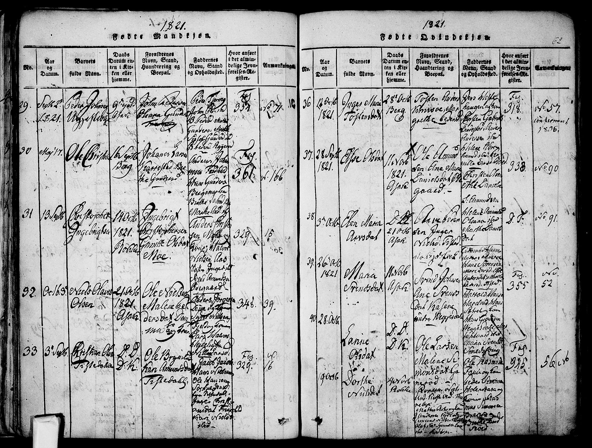 Berg prestekontor Kirkebøker, SAO/A-10902/F/Fa/L0002: Ministerialbok nr. I 2, 1815-1831, s. 62