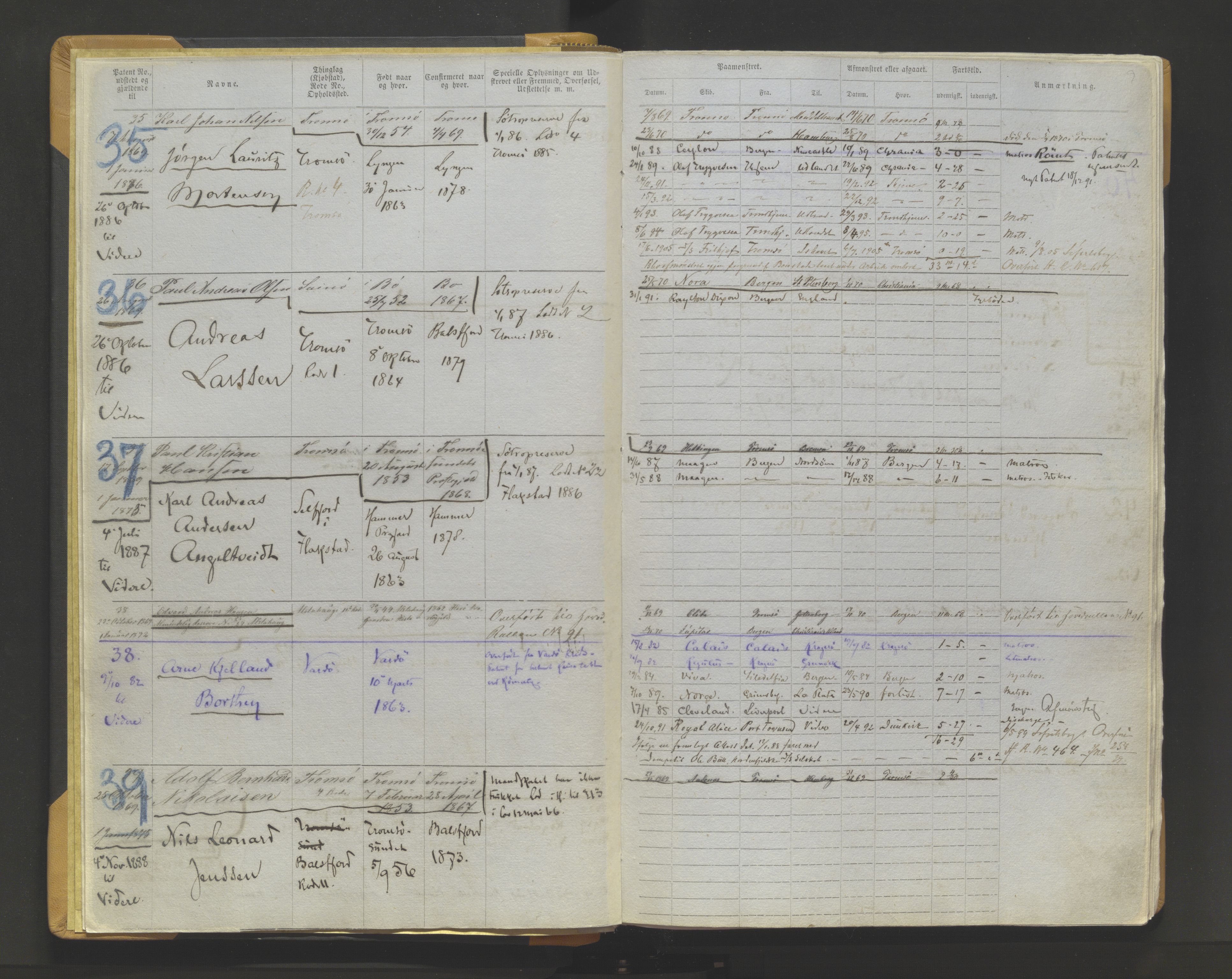 Tromsø sjømannskontor/innrullerings-/mønstringsdistrikt, AV/SATØ-S-0243/F/Fb/L0007: Annotasjonsrulle. Nr. 1-1186, 1868-1899, s. 9