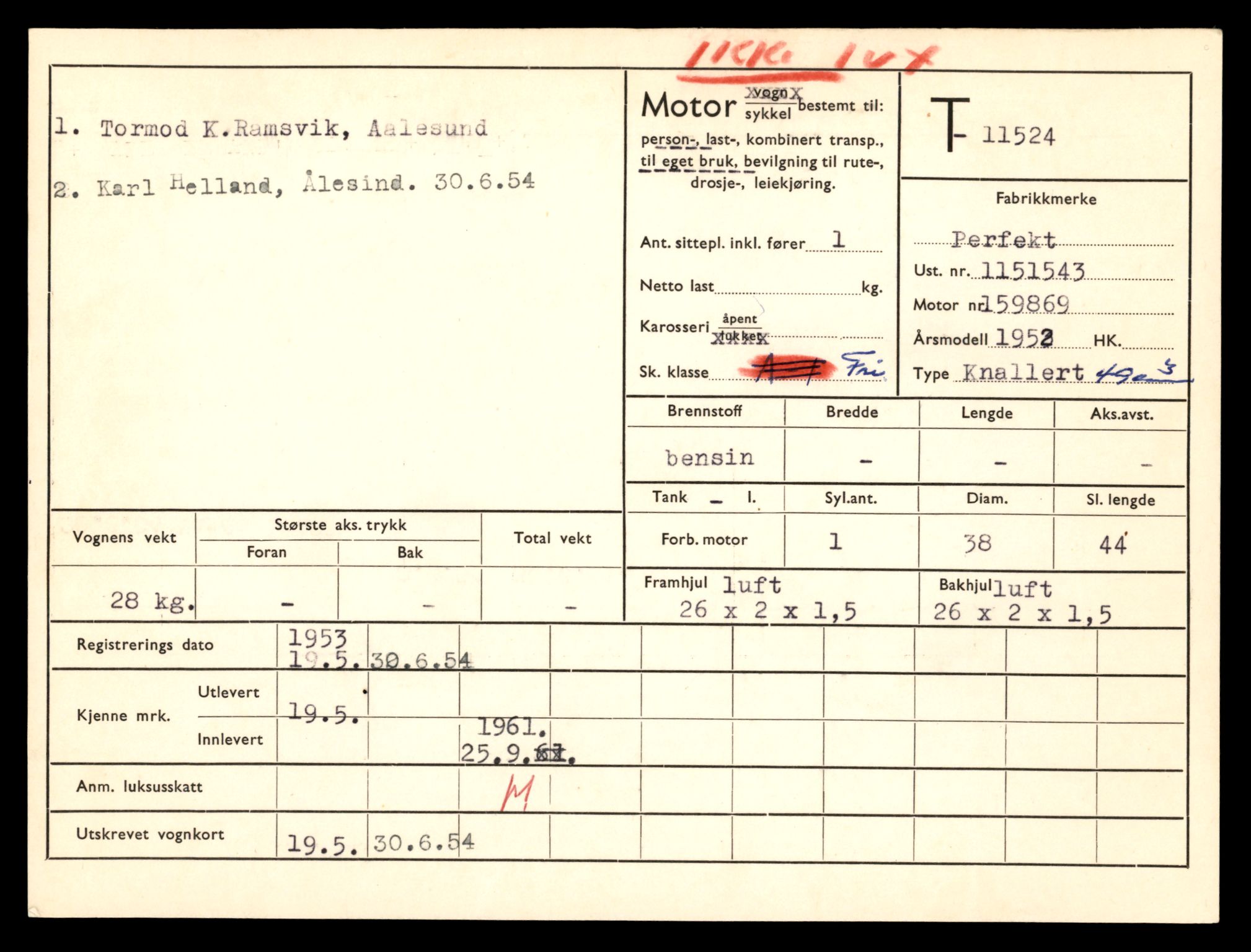 Møre og Romsdal vegkontor - Ålesund trafikkstasjon, AV/SAT-A-4099/F/Fe/L0029: Registreringskort for kjøretøy T 11430 - T 11619, 1927-1998, s. 1698
