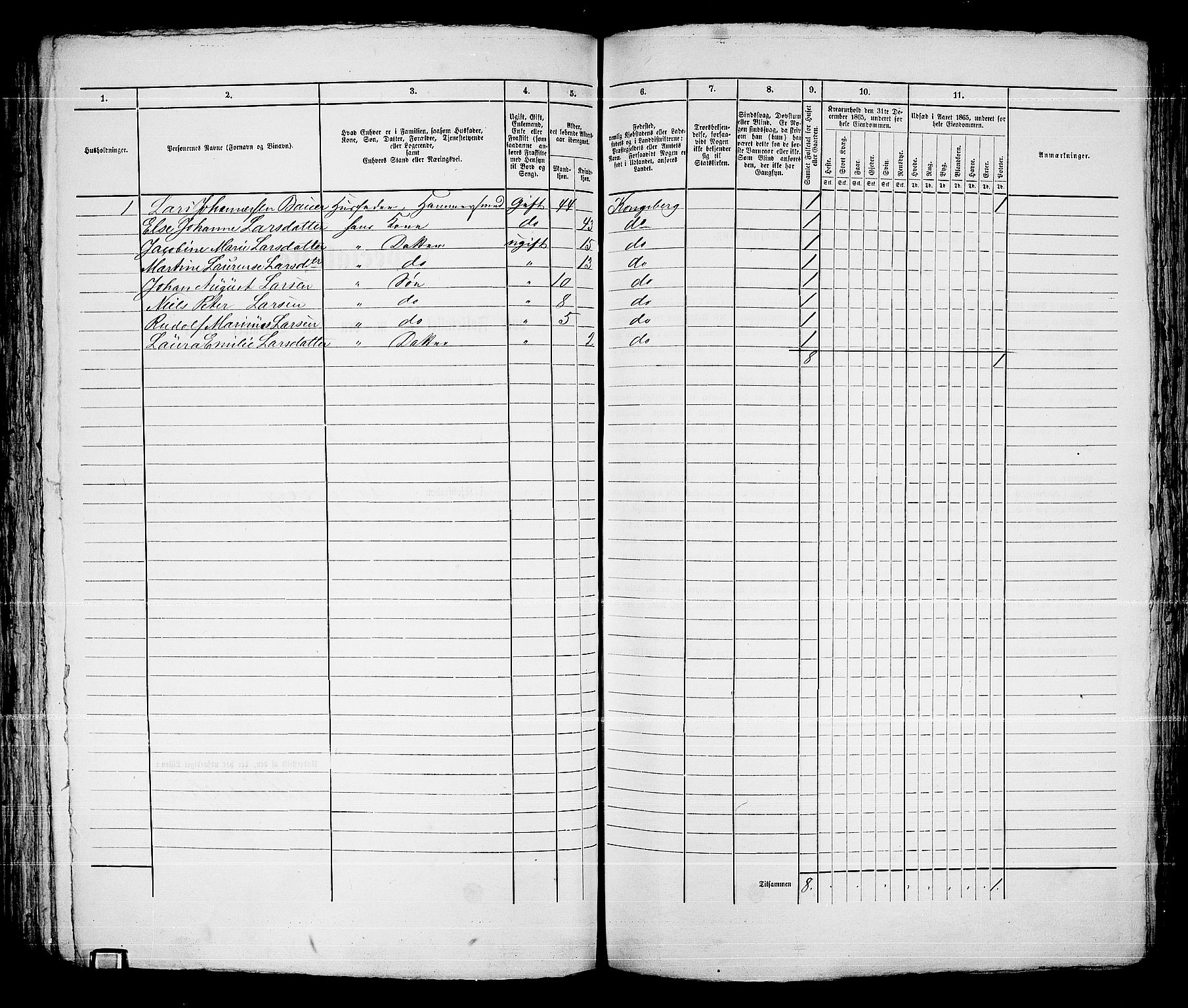 RA, Folketelling 1865 for 0604B Kongsberg prestegjeld, Kongsberg kjøpstad, 1865, s. 1187