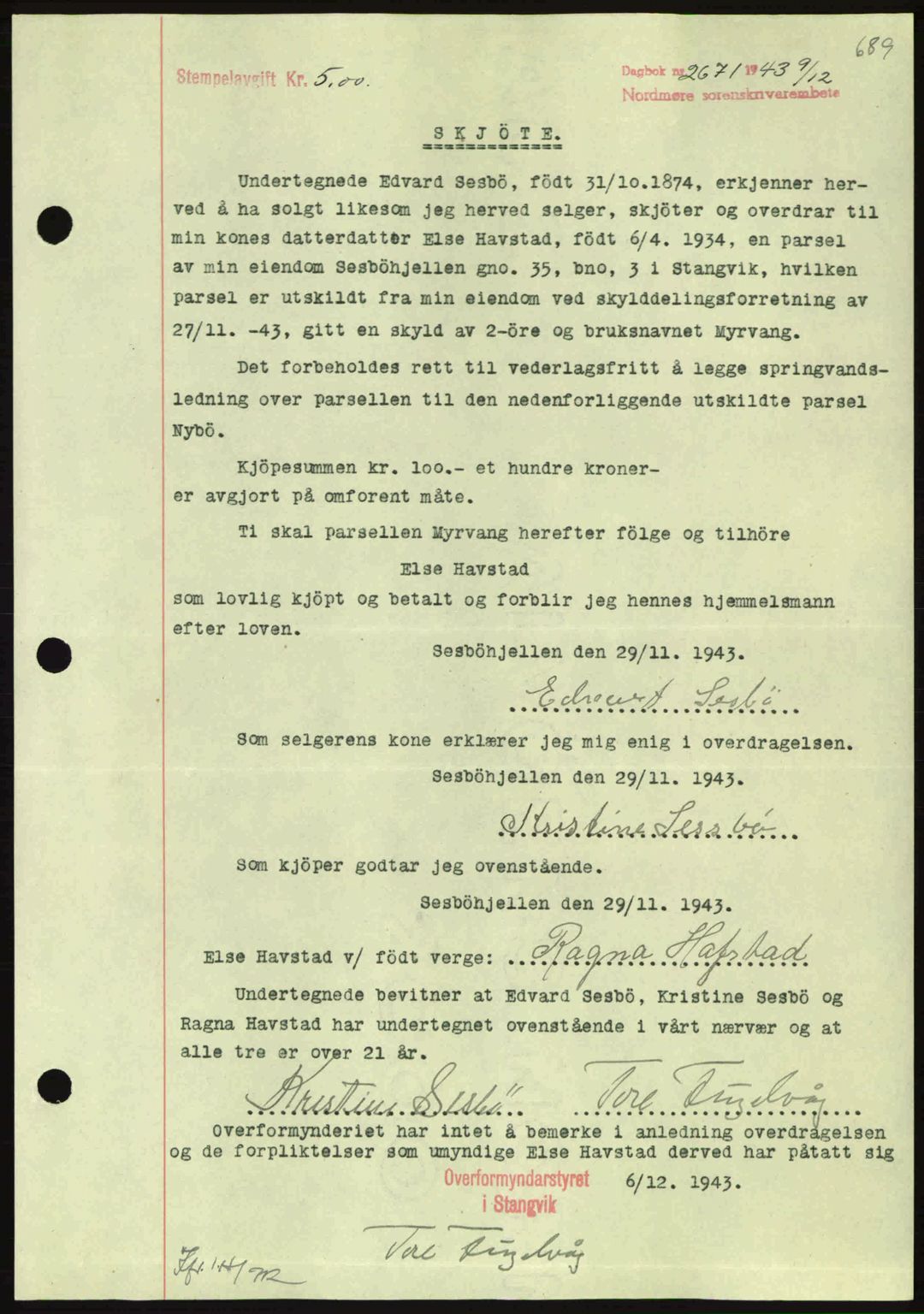 Nordmøre sorenskriveri, SAT/A-4132/1/2/2Ca: Pantebok nr. A96, 1943-1944, Dagboknr: 2671/1943