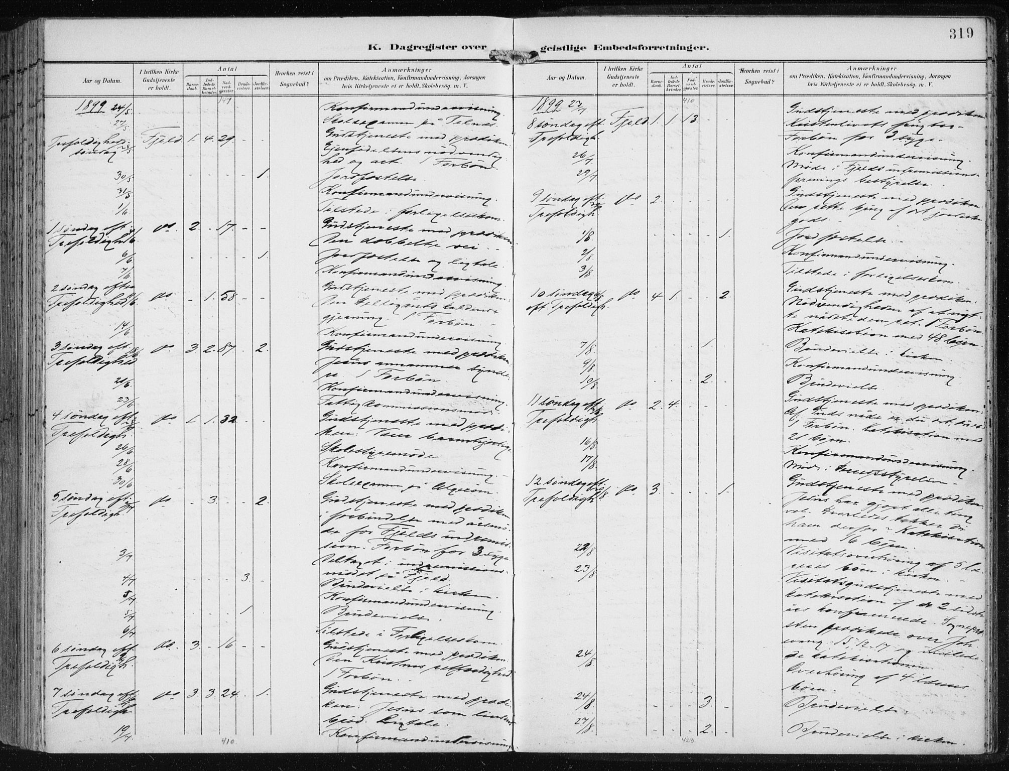 Fjell sokneprestembete, AV/SAB-A-75301/H/Haa: Ministerialbok nr. A  9, 1899-1910, s. 319