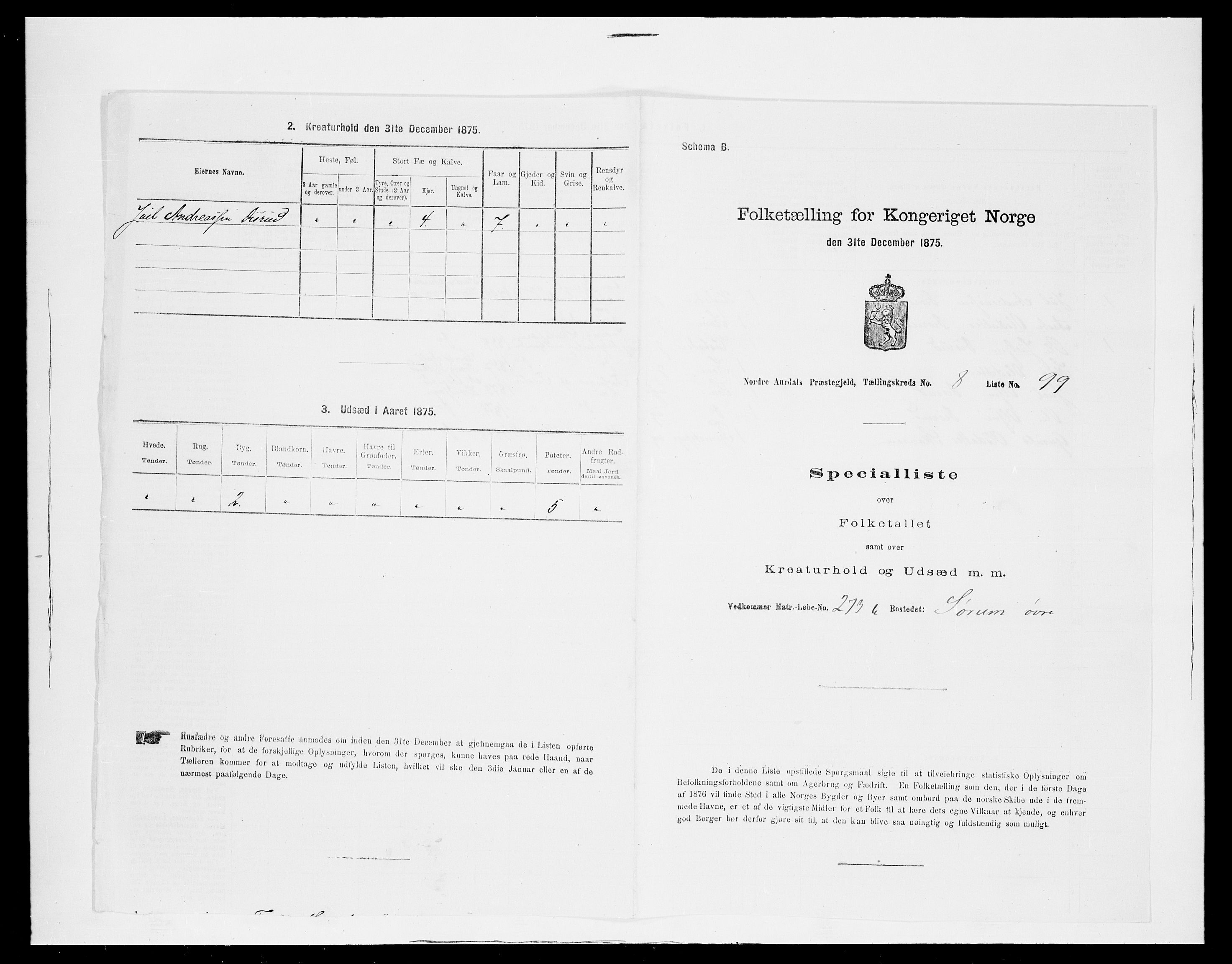 SAH, Folketelling 1875 for 0542P Nord-Aurdal prestegjeld, 1875, s. 1477