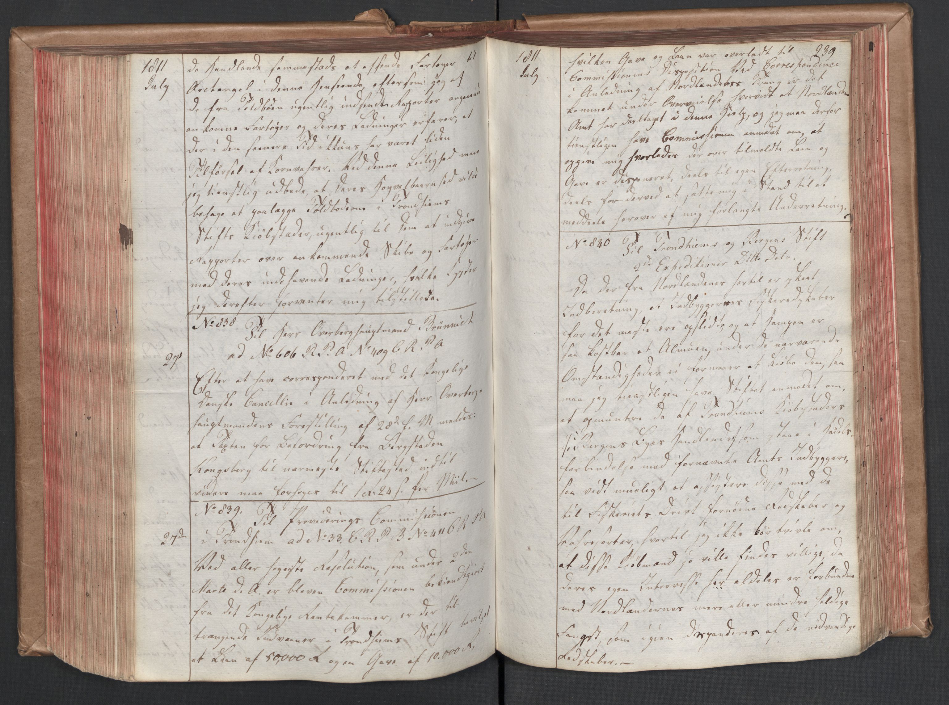 Stattholderembetet 1810-1814, 1. kontor (Kontor A), AV/RA-EA-2872/Bc/L0001: Korrespondanseprotokoll, 1810-1812, s. 238b-239a