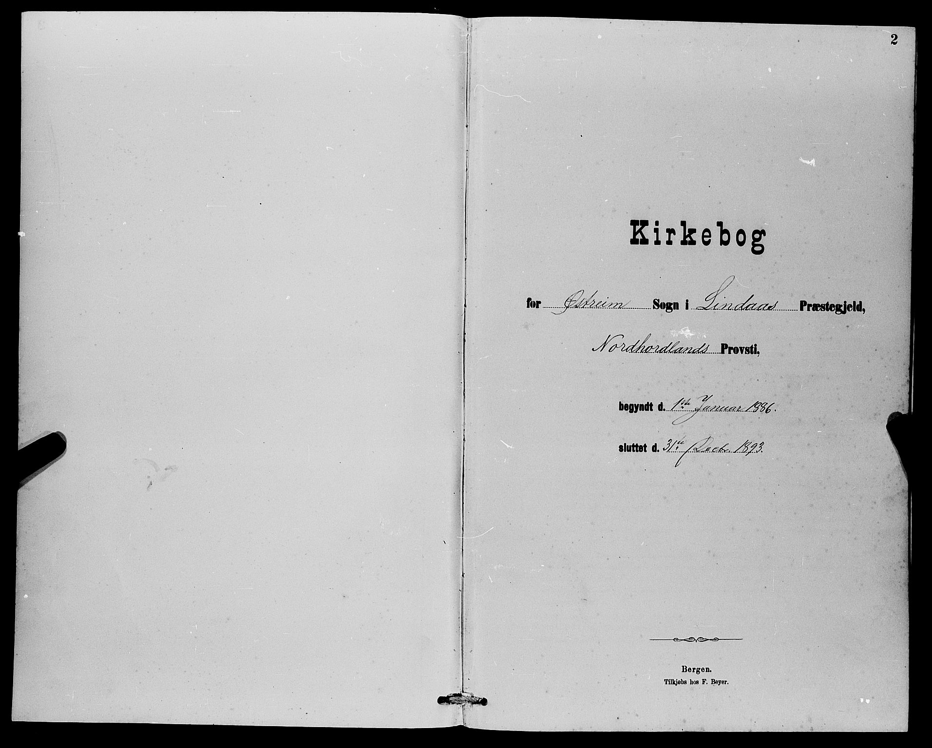 Lindås Sokneprestembete, AV/SAB-A-76701/H/Hab/Habc/L0003: Klokkerbok nr. C 3, 1886-1893, s. 2