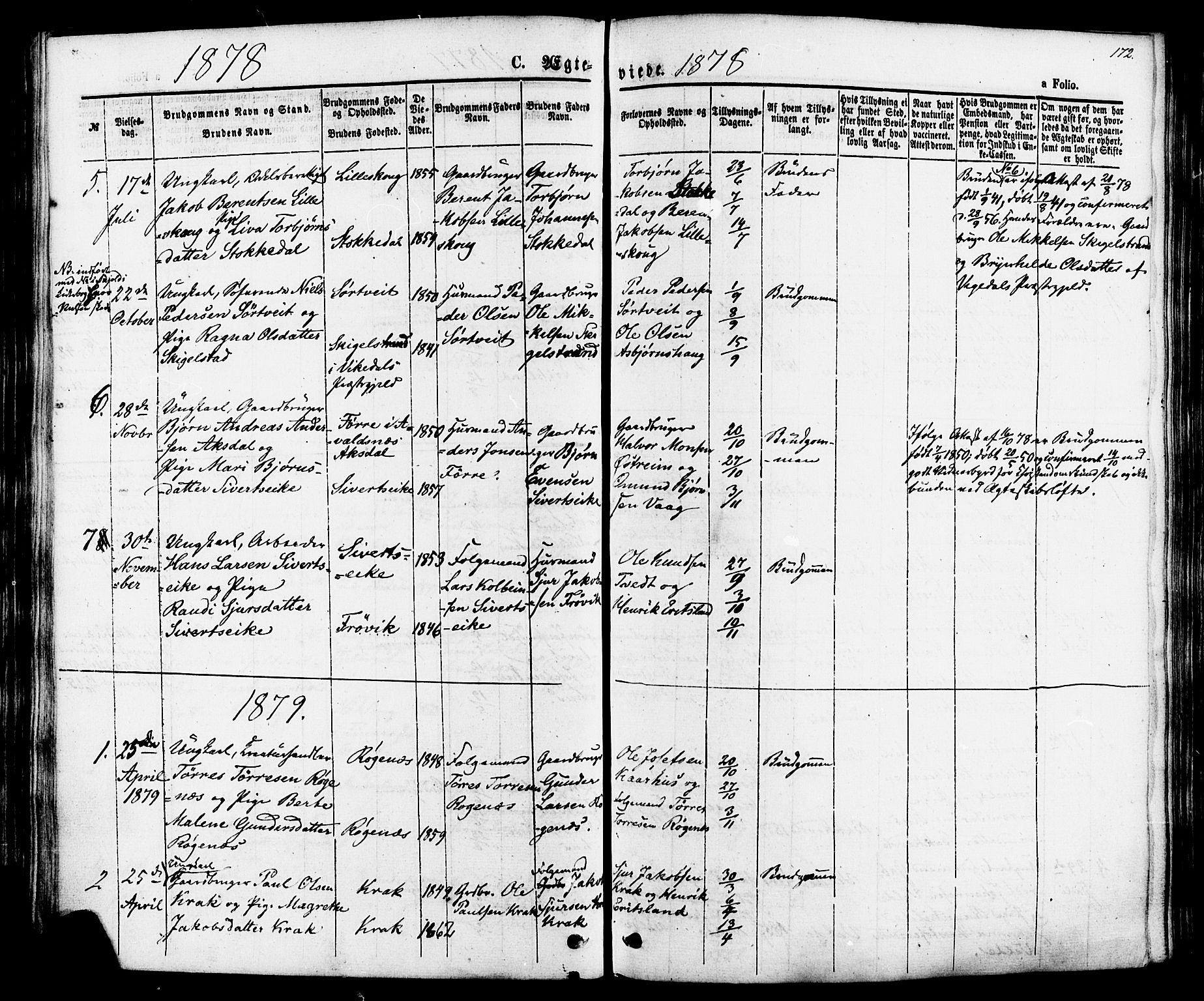 Skjold sokneprestkontor, AV/SAST-A-101847/H/Ha/Haa/L0007: Ministerialbok nr. A 7, 1857-1882, s. 172