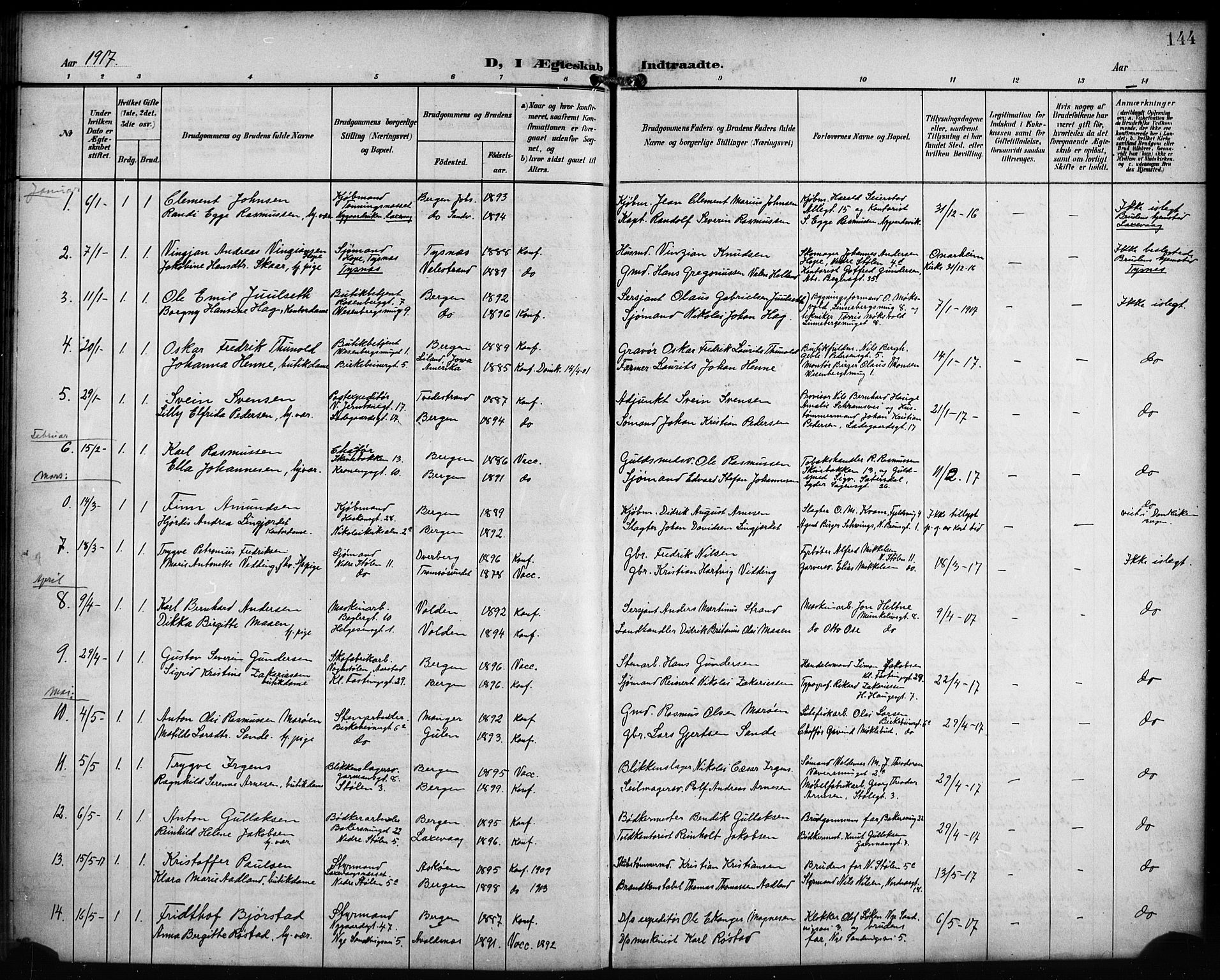 Mariakirken Sokneprestembete, AV/SAB-A-76901/H/Hab/L0009: Klokkerbok nr. A 9, 1901-1919, s. 144