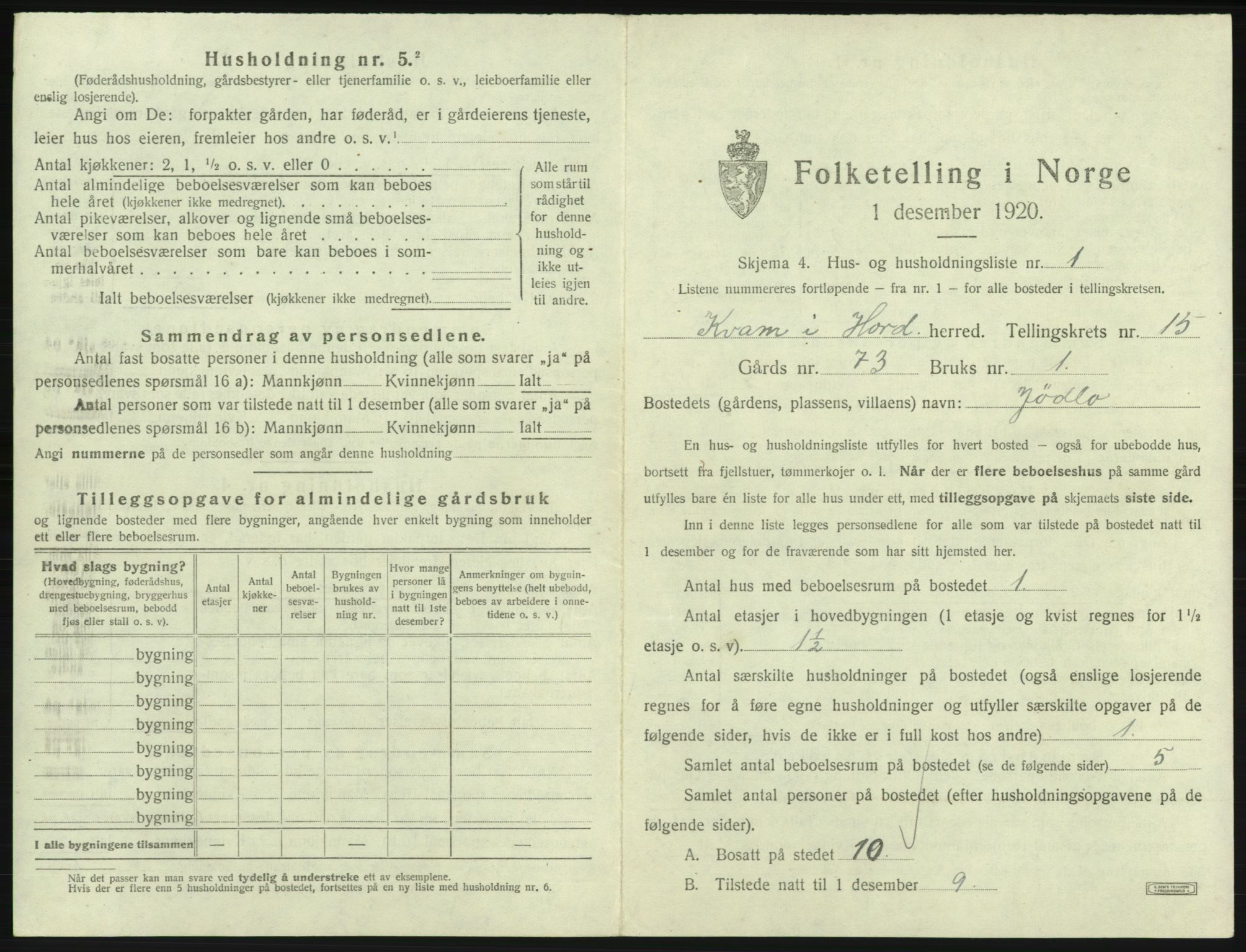 SAB, Folketelling 1920 for 1238 Kvam herred, 1920, s. 1236