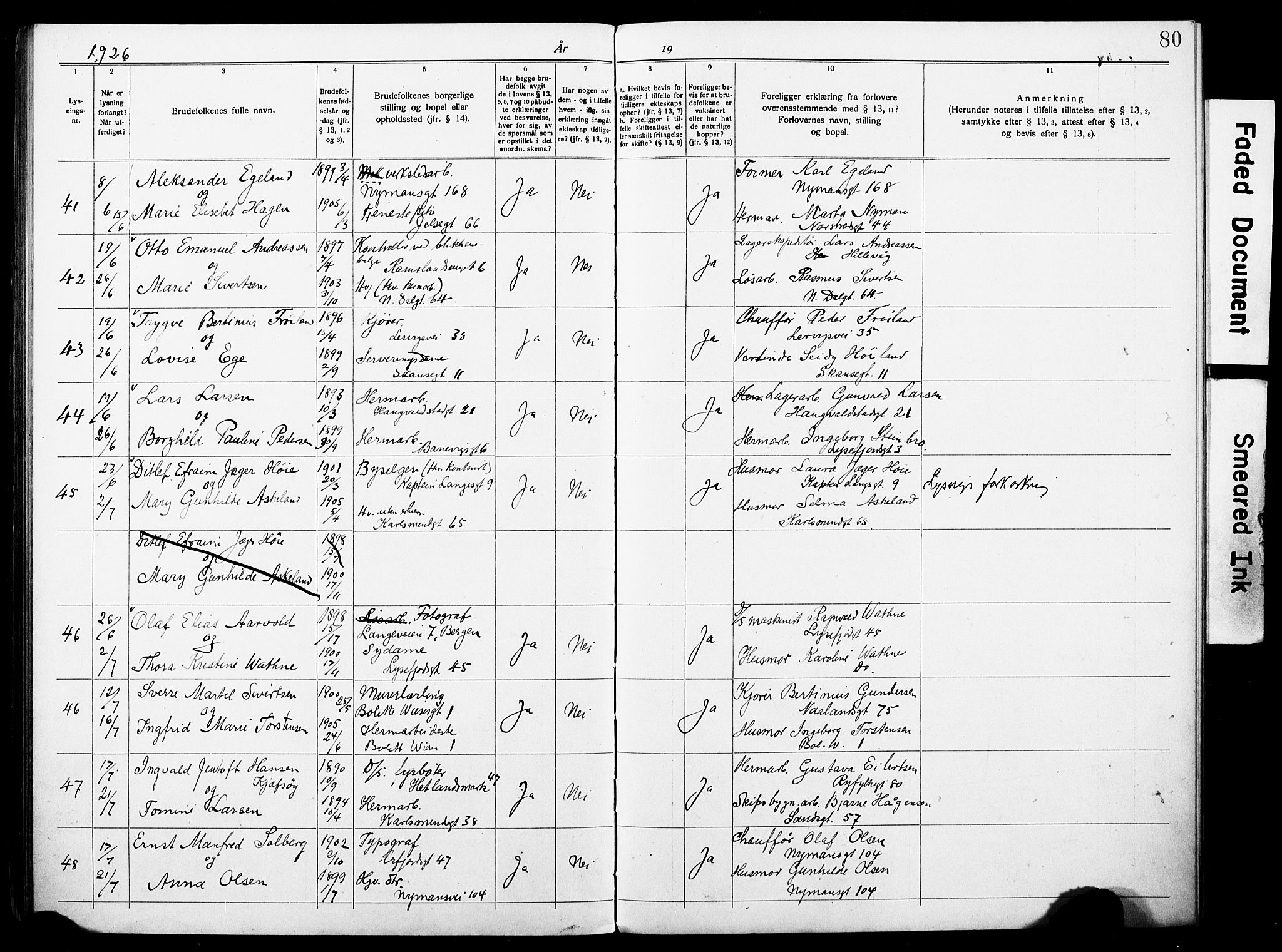 St. Johannes sokneprestkontor, AV/SAST-A-101814/001/70/705BA/L0004: Lysningsprotokoll nr. 4, 1919-1928, s. 80