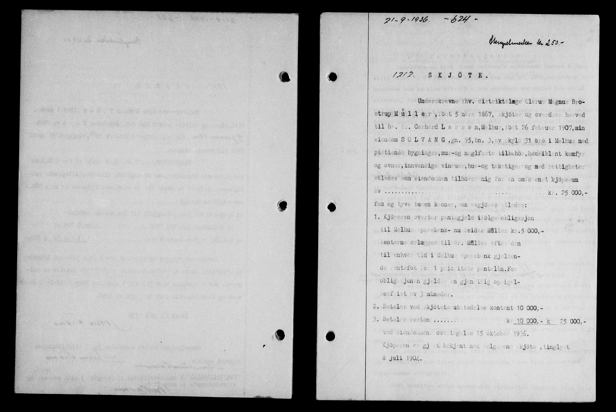 Gauldal sorenskriveri, SAT/A-0014/1/2/2C/L0046: Pantebok nr. 49-50, 1936-1937, Dagboknr: 1212/1936