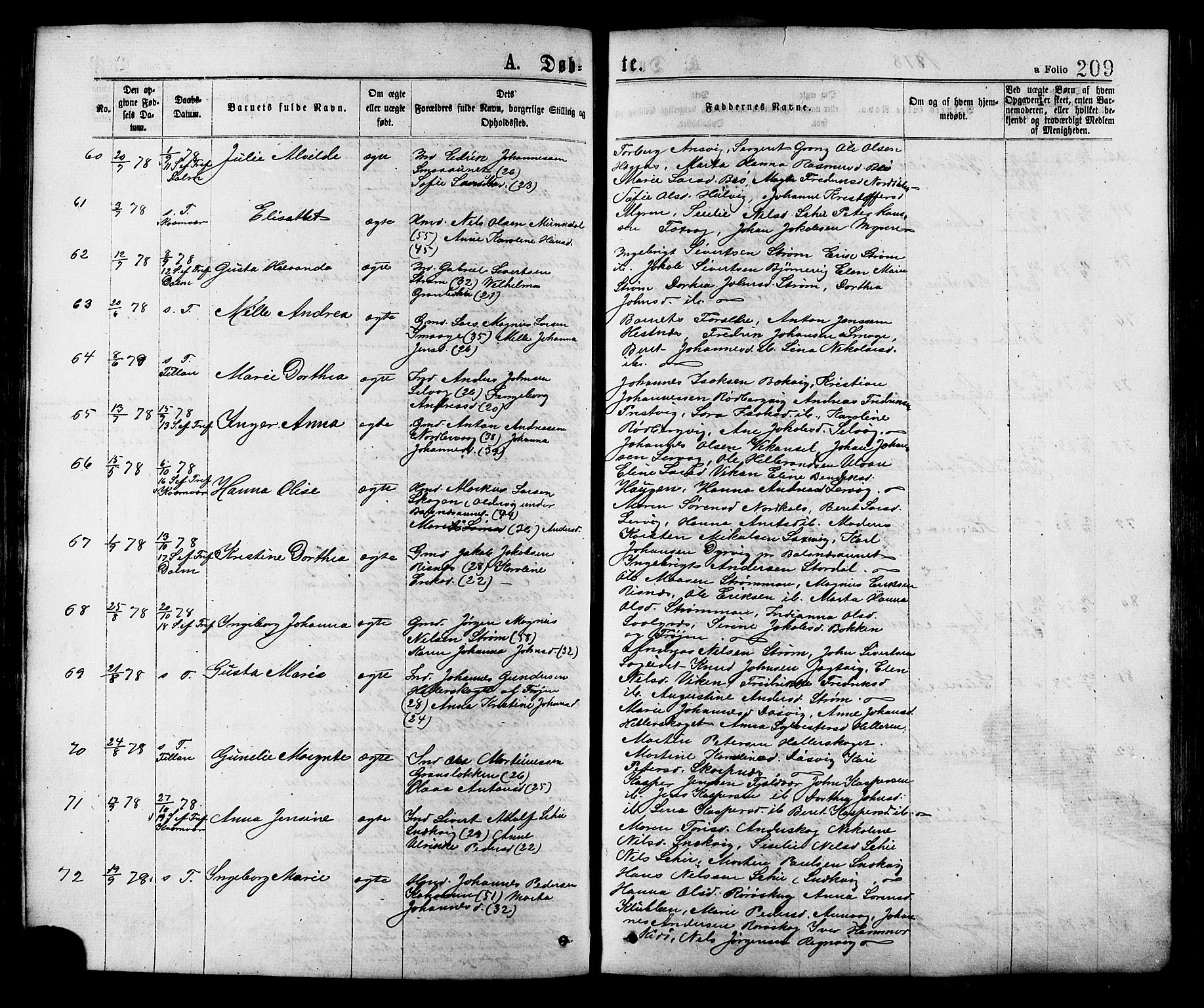 Ministerialprotokoller, klokkerbøker og fødselsregistre - Sør-Trøndelag, SAT/A-1456/634/L0532: Ministerialbok nr. 634A08, 1871-1881, s. 209