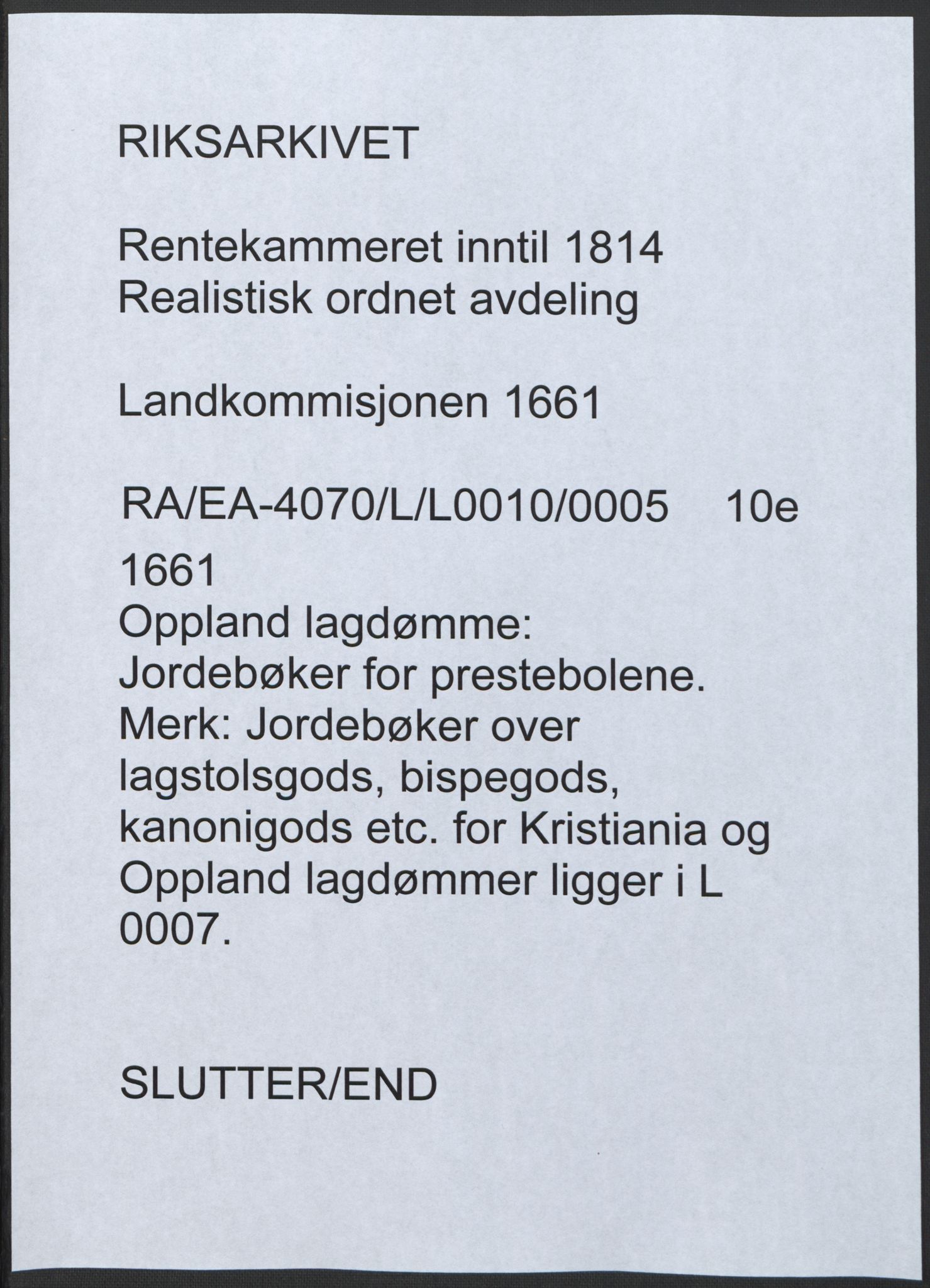 Rentekammeret inntil 1814, Realistisk ordnet avdeling, AV/RA-EA-4070/L/L0010/0005: Oppland lagdømme: / Jordebøker for prestebolene, 1661