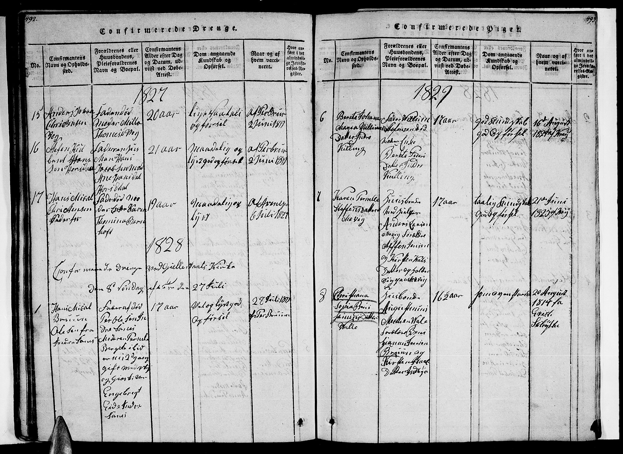 Ministerialprotokoller, klokkerbøker og fødselsregistre - Nordland, AV/SAT-A-1459/805/L0105: Klokkerbok nr. 805C01, 1820-1839, s. 492-493