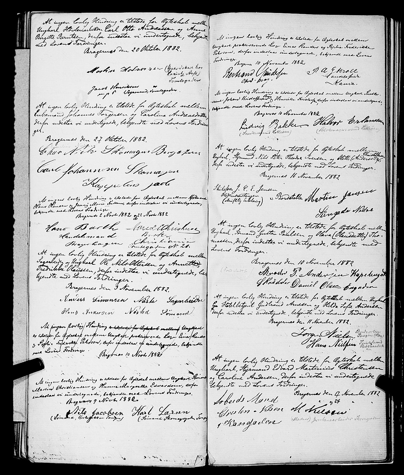 Bragernes kirkebøker, AV/SAKO-A-6/H/Hb/L0002: Forlovererklæringer nr. 2, 1865-1887